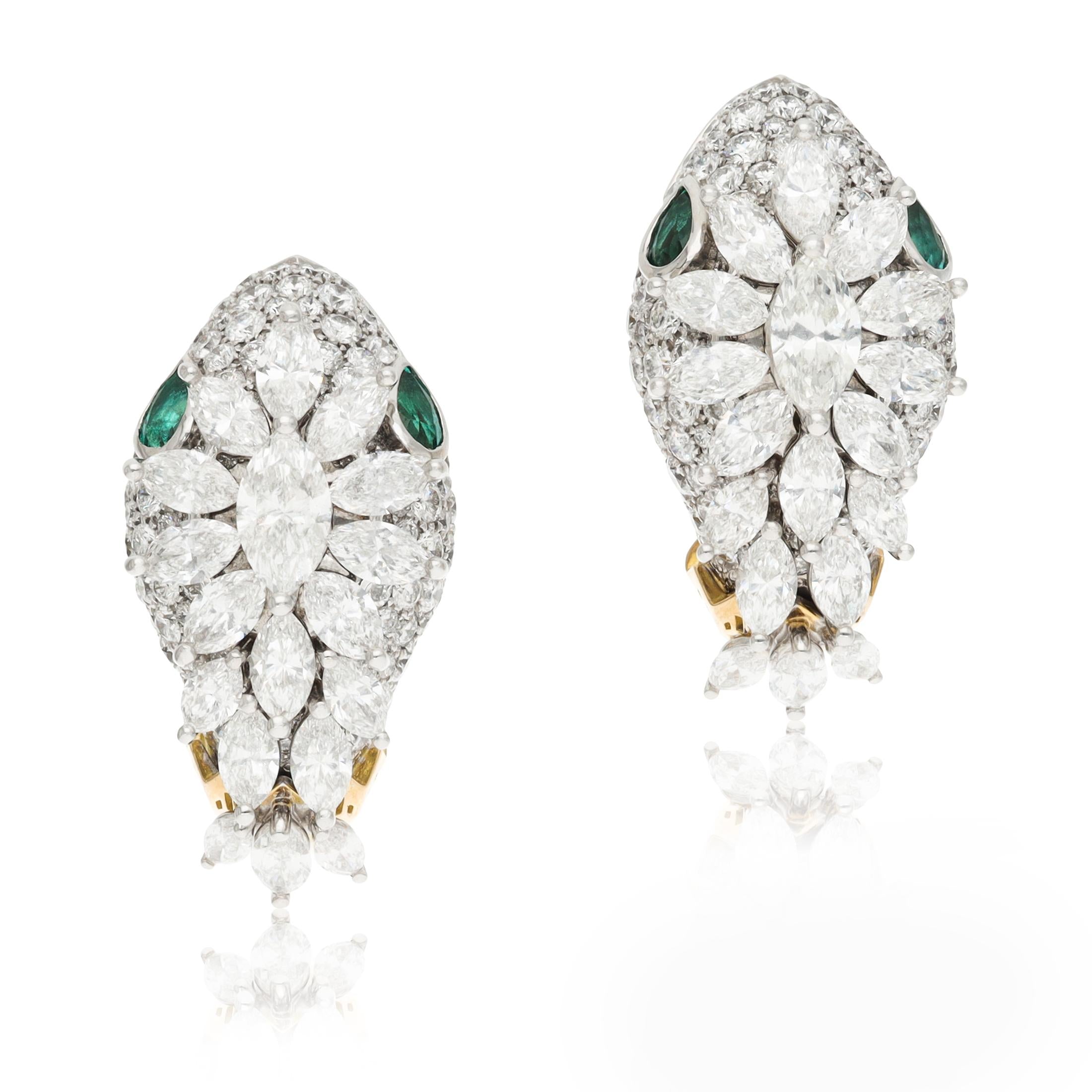 BULGARI Serpenti Diamond and Emerald Ear Clips