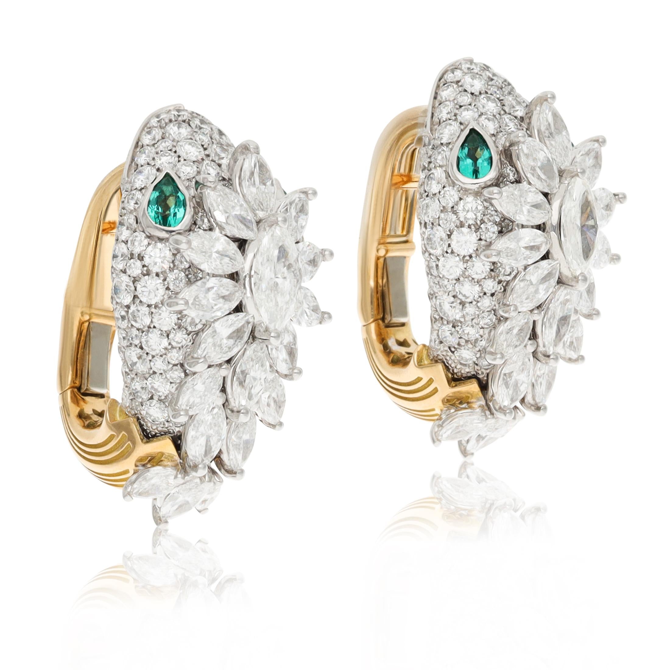 BULGARI Serpenti Diamond and Emerald Ear Clips