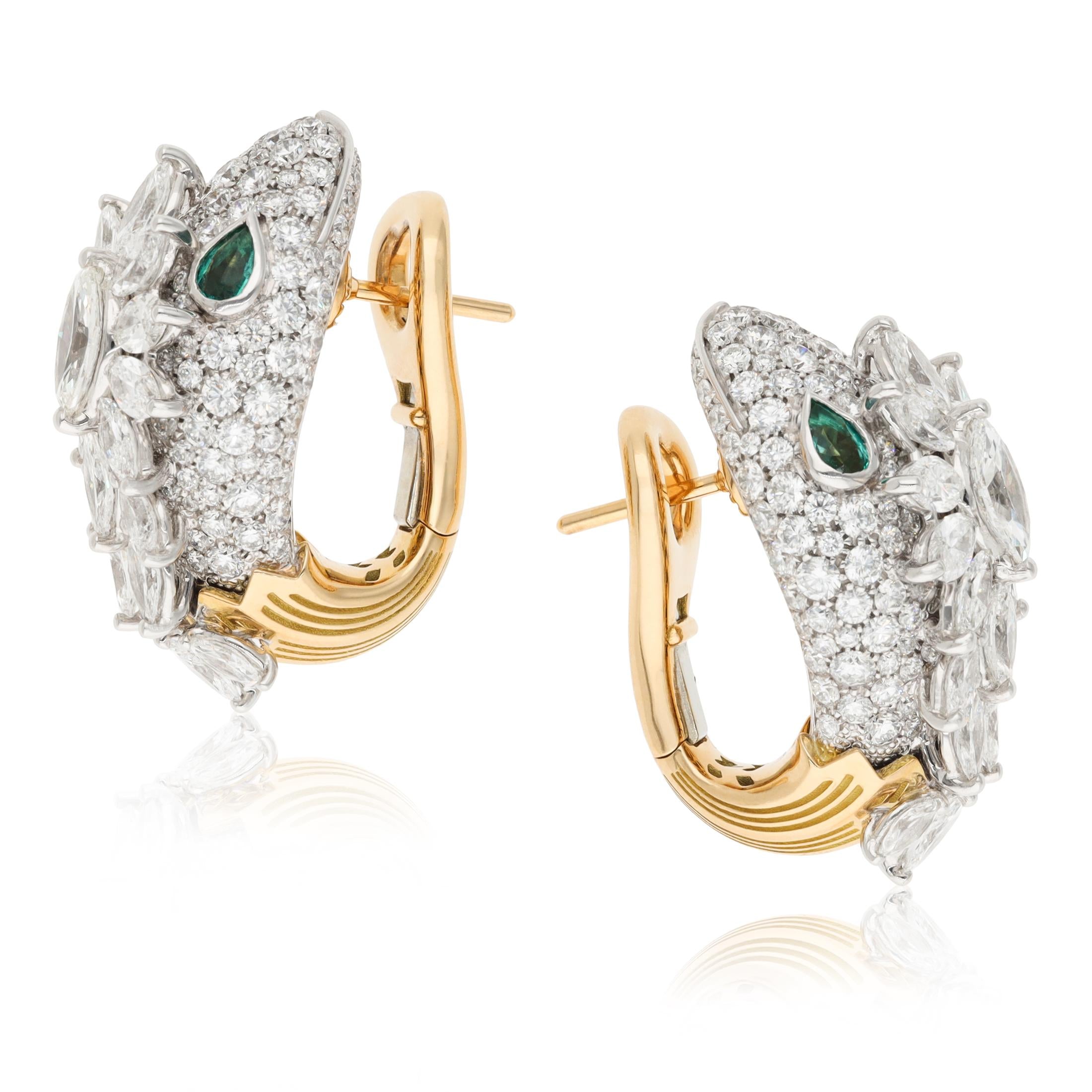 BULGARI Serpenti Diamond and Emerald Ear Clips