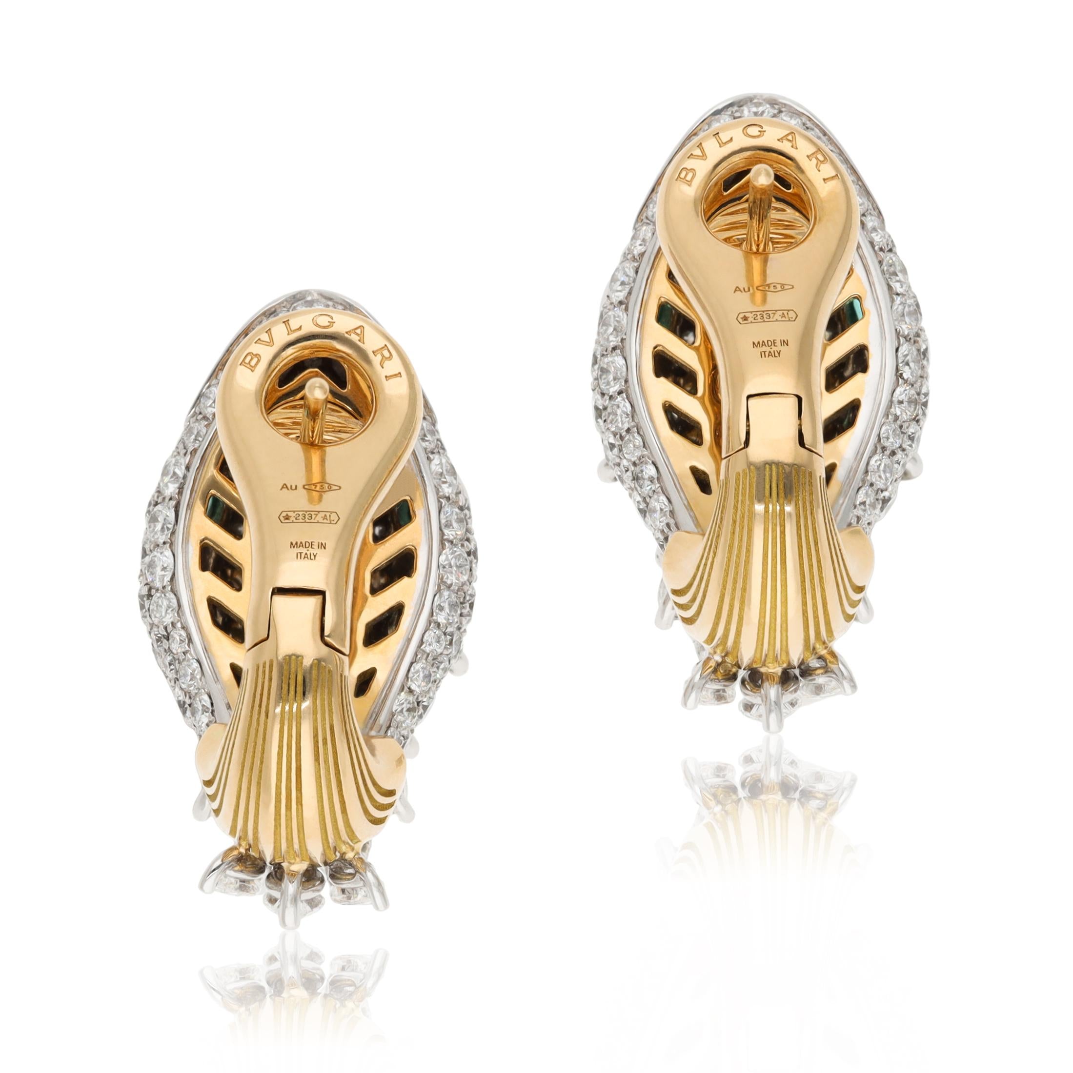 BULGARI Serpenti Diamond and Emerald Ear Clips