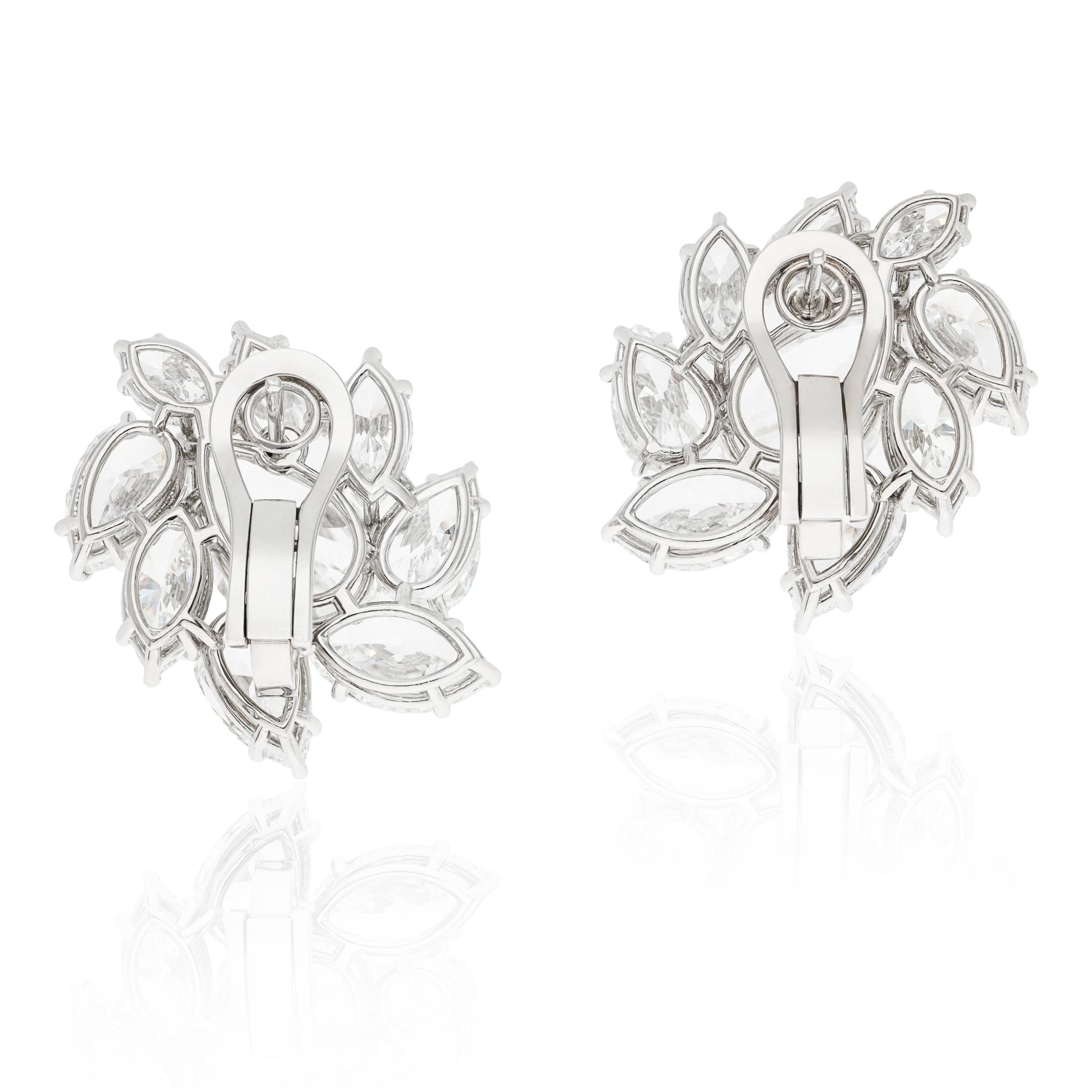 Platinum Marquise-Shaped and Pear-Shaped Diamond Cluster Ear Clips