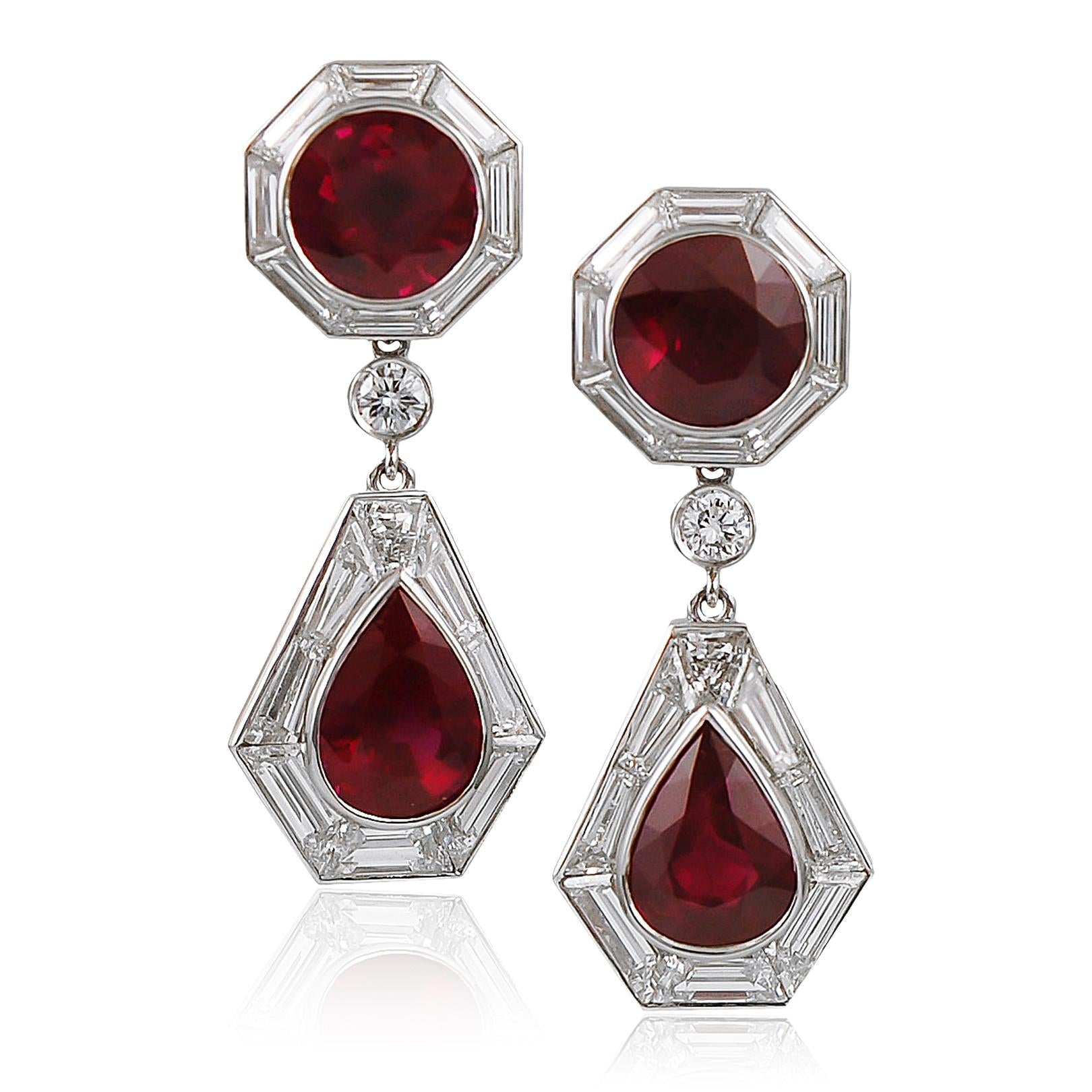 Platinum Ruby and Diamond Earrings