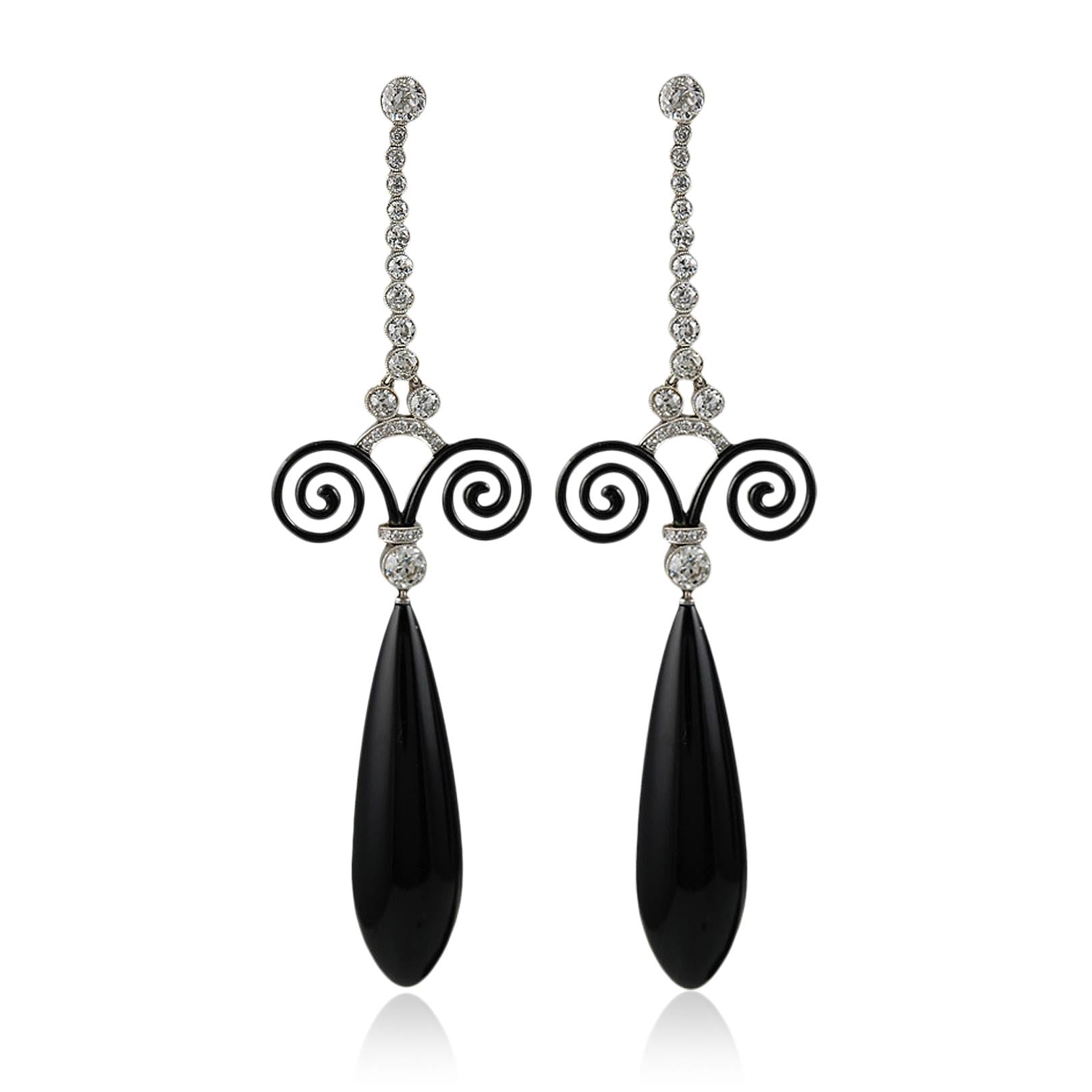 Platinum Onyx and Diamond Earrings