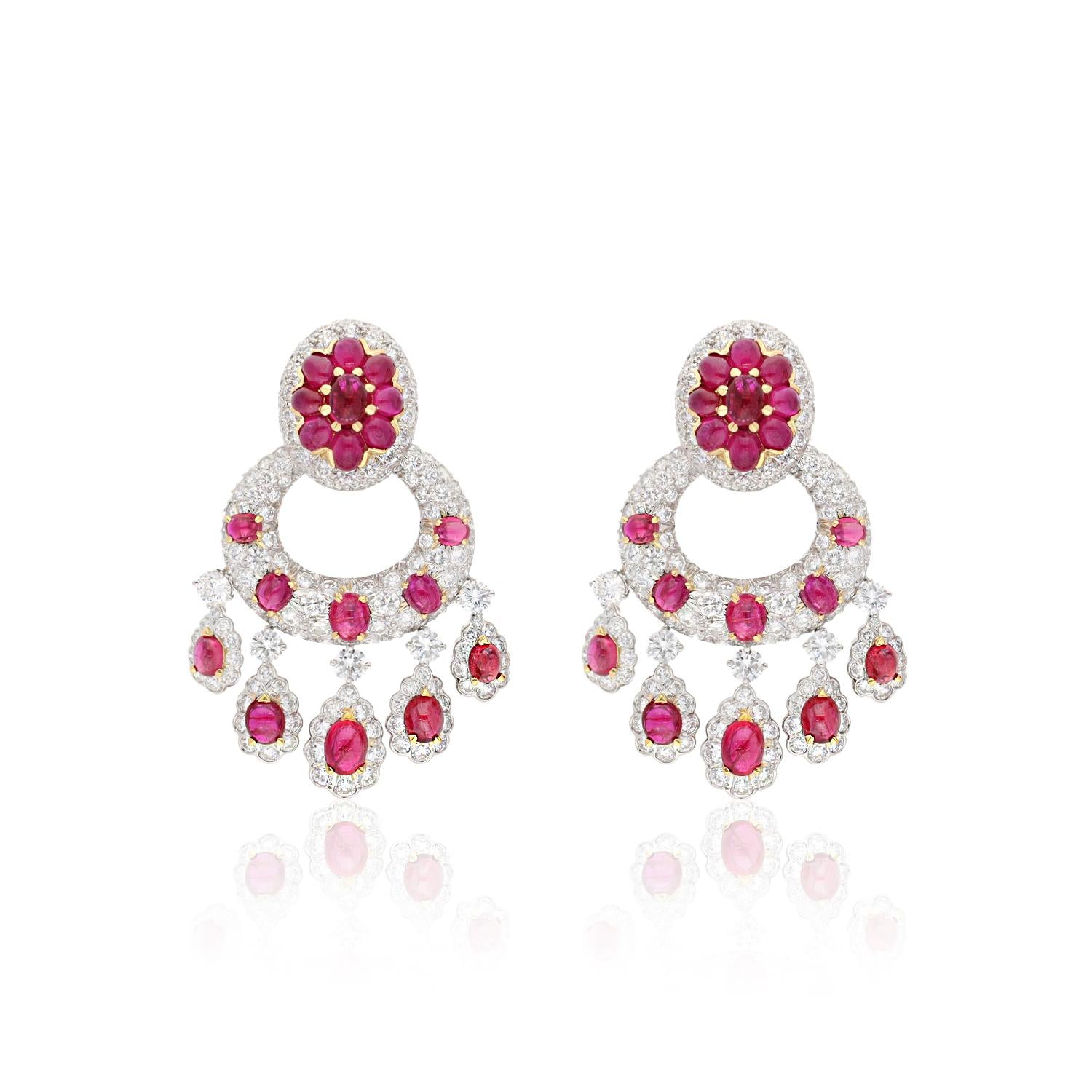 DAVID WEBB Cabochon Ruby and Diamond Ear Clips