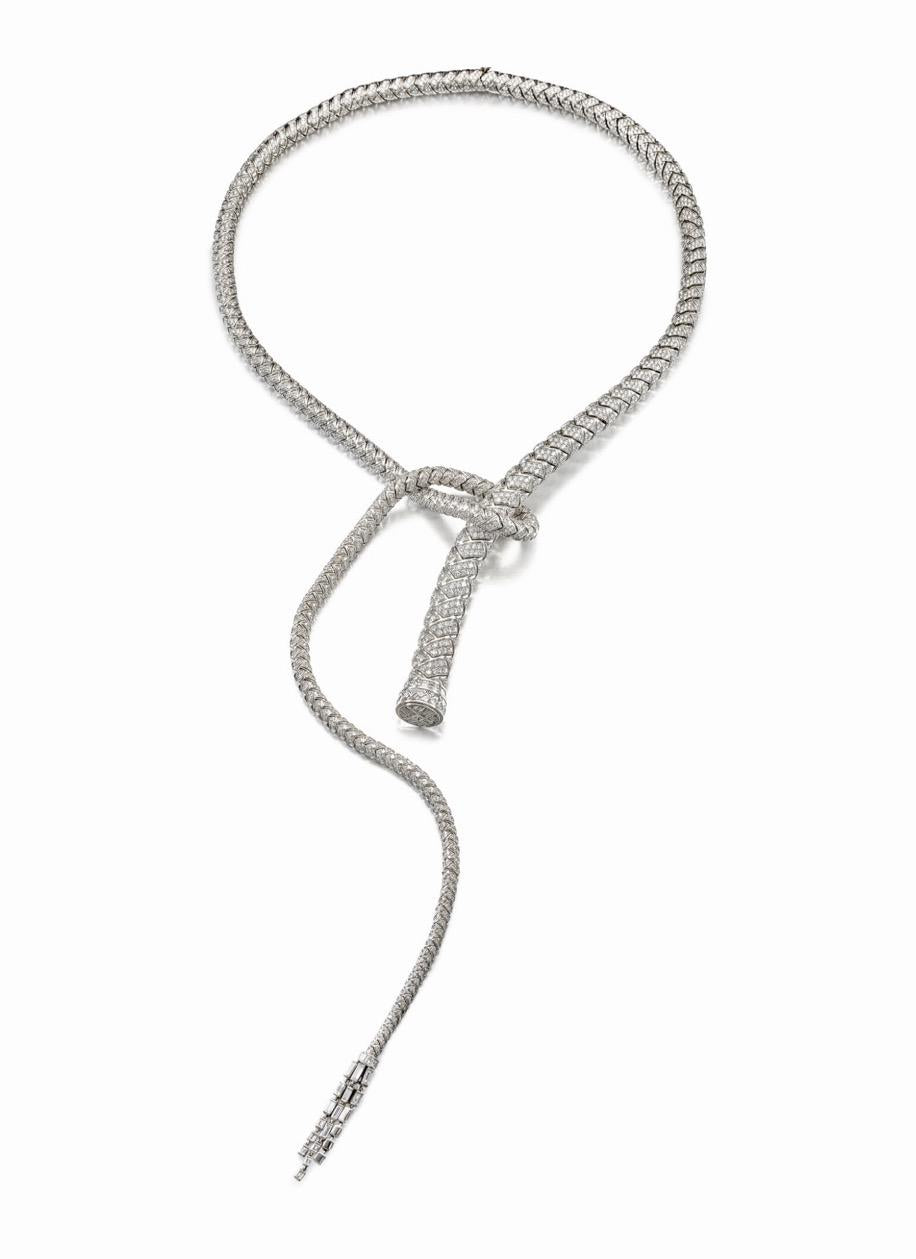 HERMÈS Platinum and 18K White Gold Diamond “Fouet” Necklace