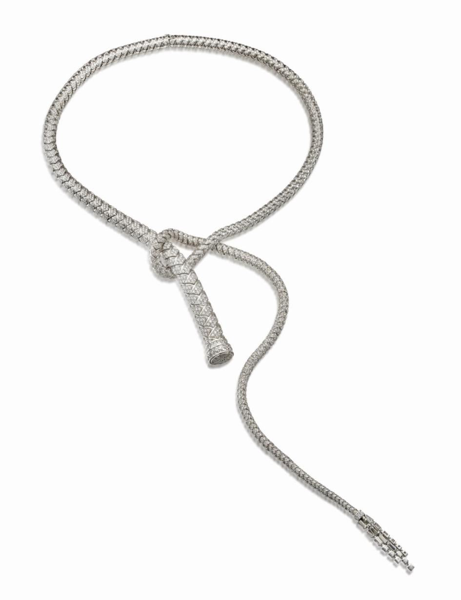 HERMÈS Platinum and 18K White Gold Diamond “Fouet” Necklace