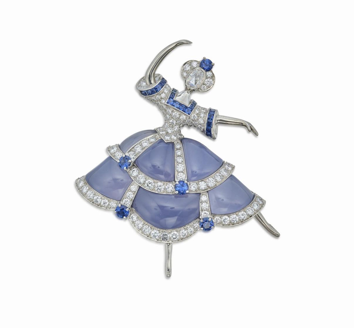 VAN CLEEF & ARPELS "Ballerina" Diamond, Sapphire and Blue Chrysoprase Brooch
