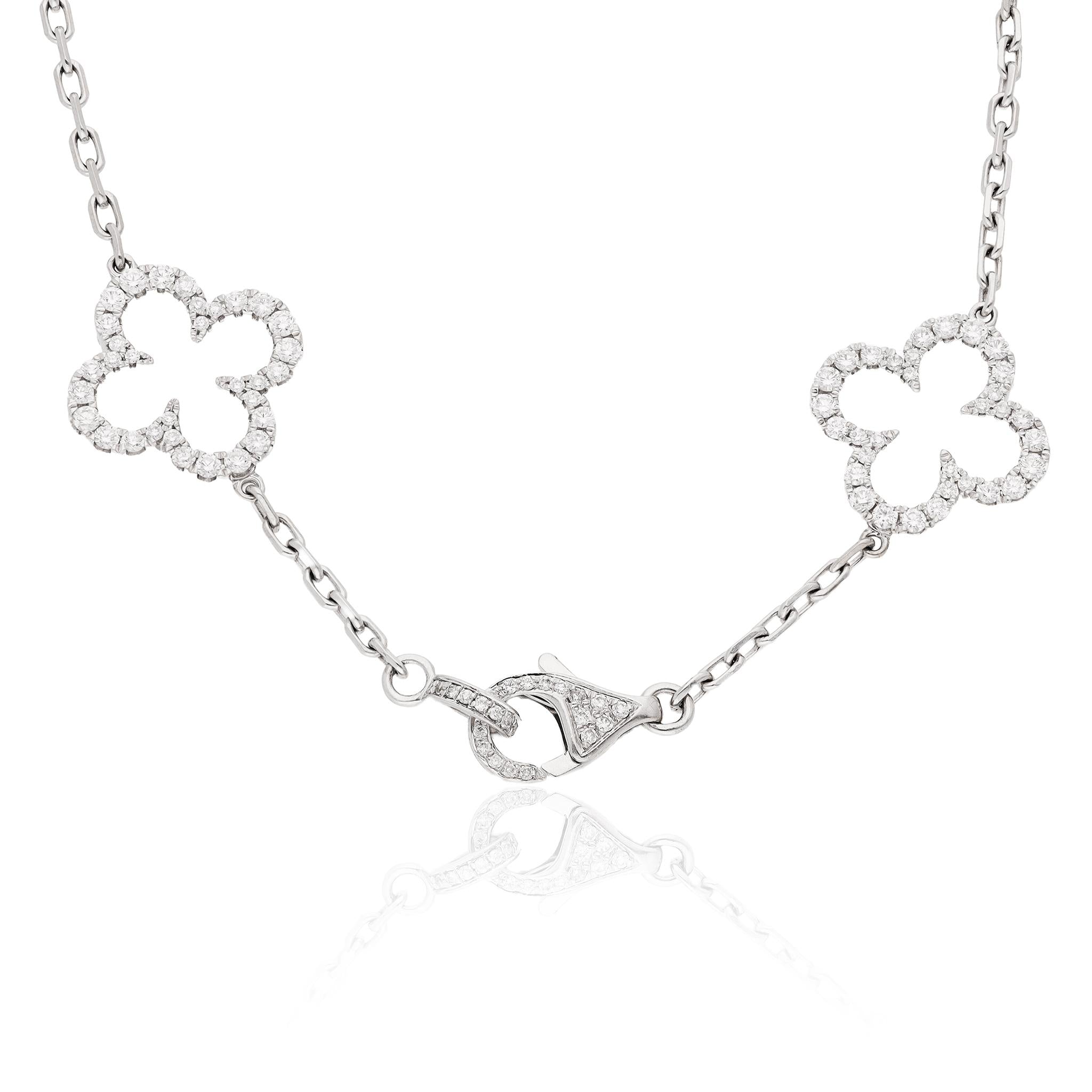 18K WHITE GOLD DIAMOND CLOVER NECKLACE