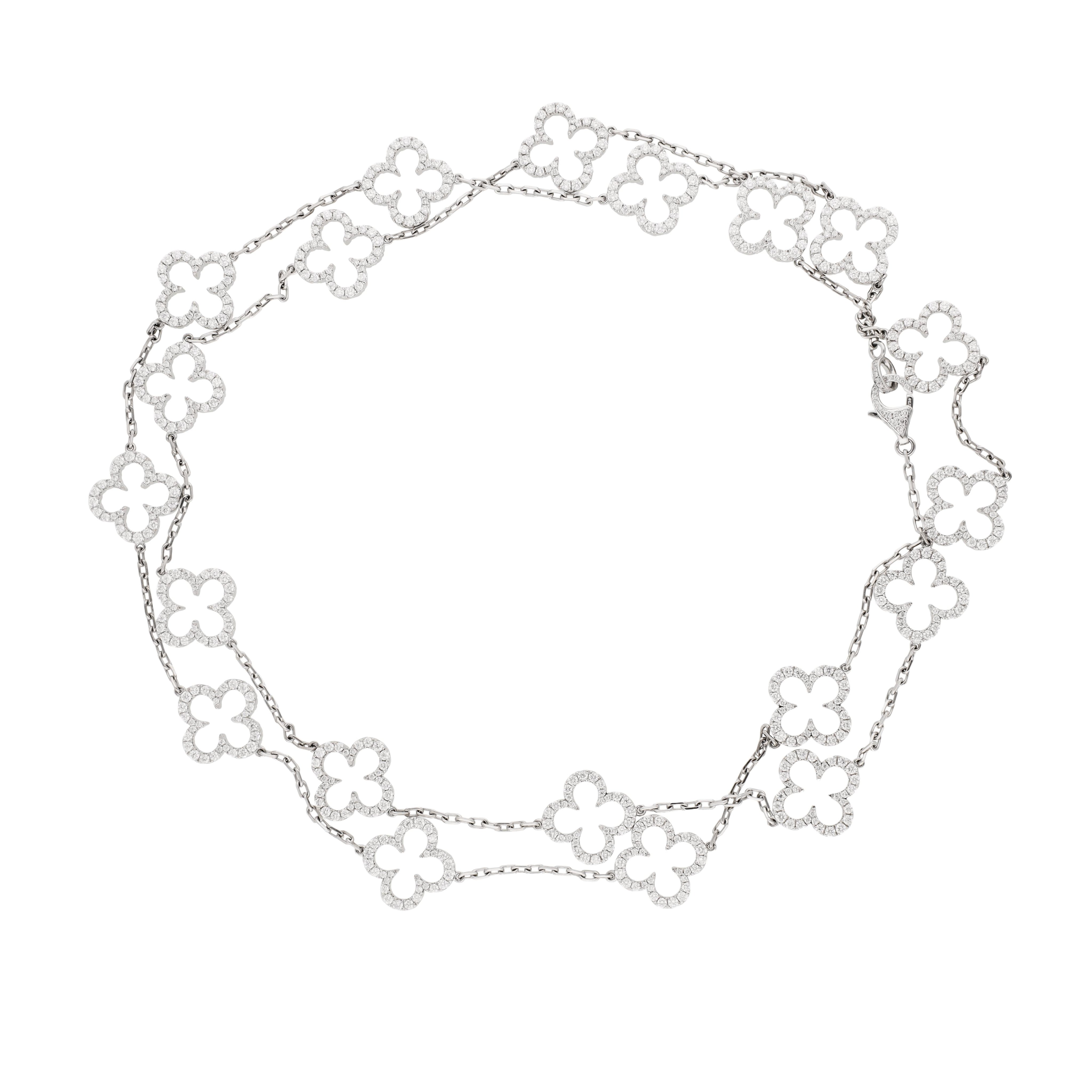 18K WHITE GOLD DIAMOND CLOVER NECKLACE