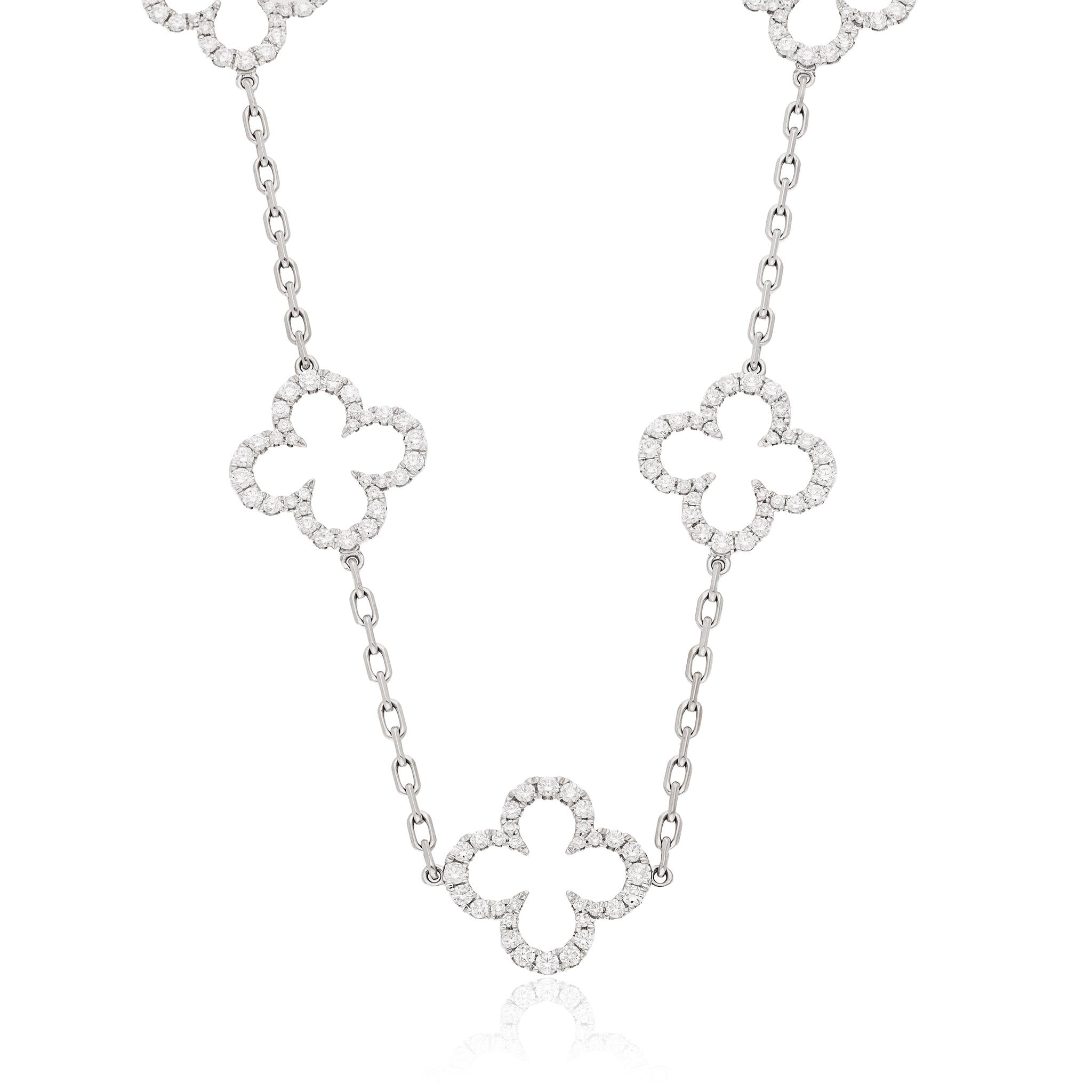 18K WHITE GOLD DIAMOND CLOVER NECKLACE