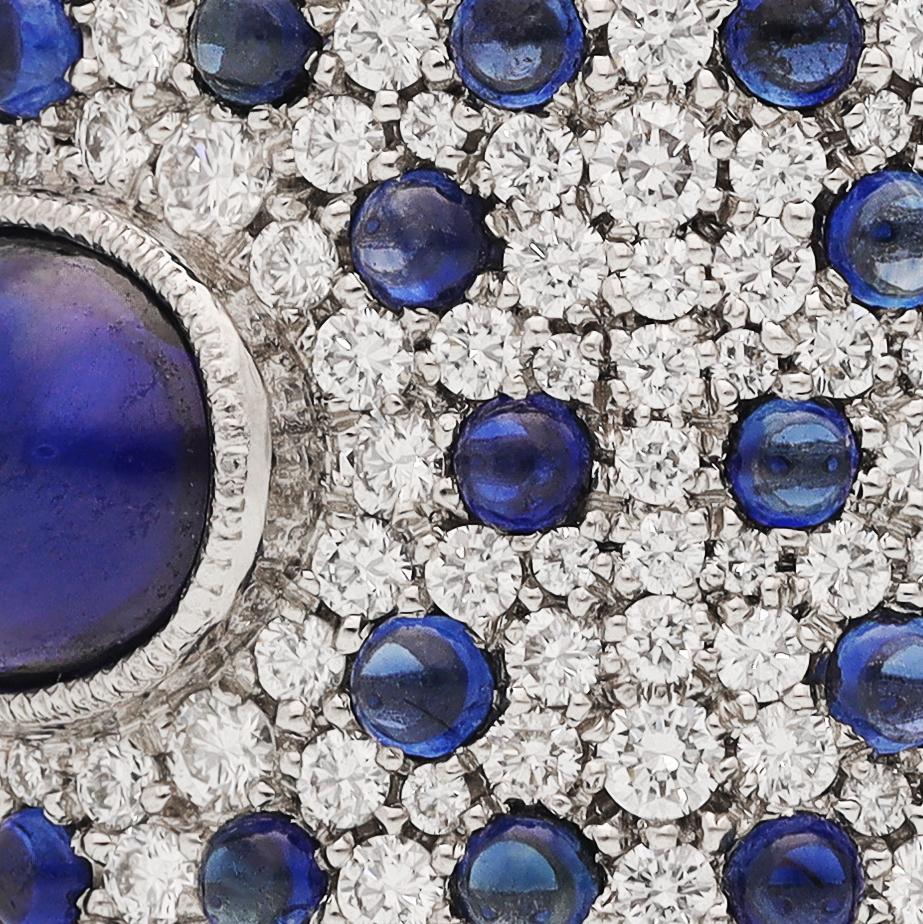 Platinum Cabochon Sapphire and Diamond Wedding Ring