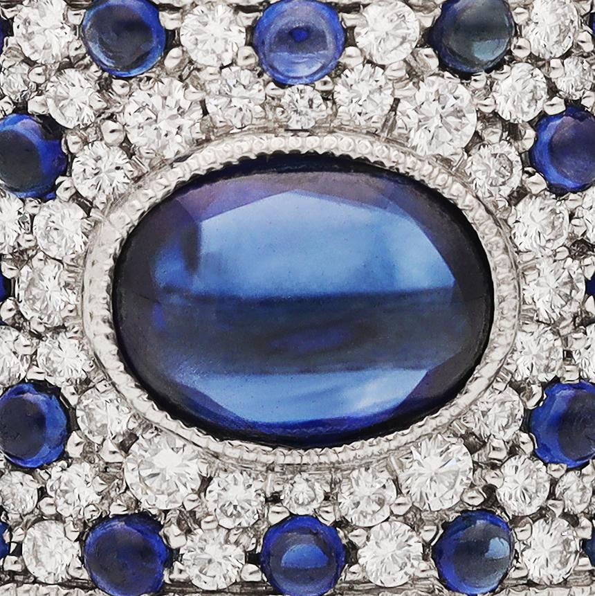 Platinum Cabochon Sapphire and Diamond Wedding Ring
