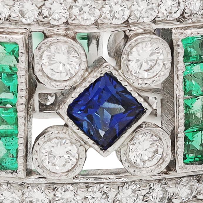 Platinum, Diamond, Emerald and Sapphire Wedding Ring