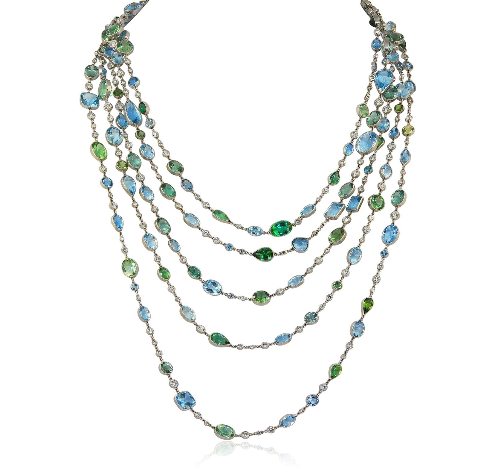 Platinum Diamond, Aquamarine and Tourmaline Sautoir