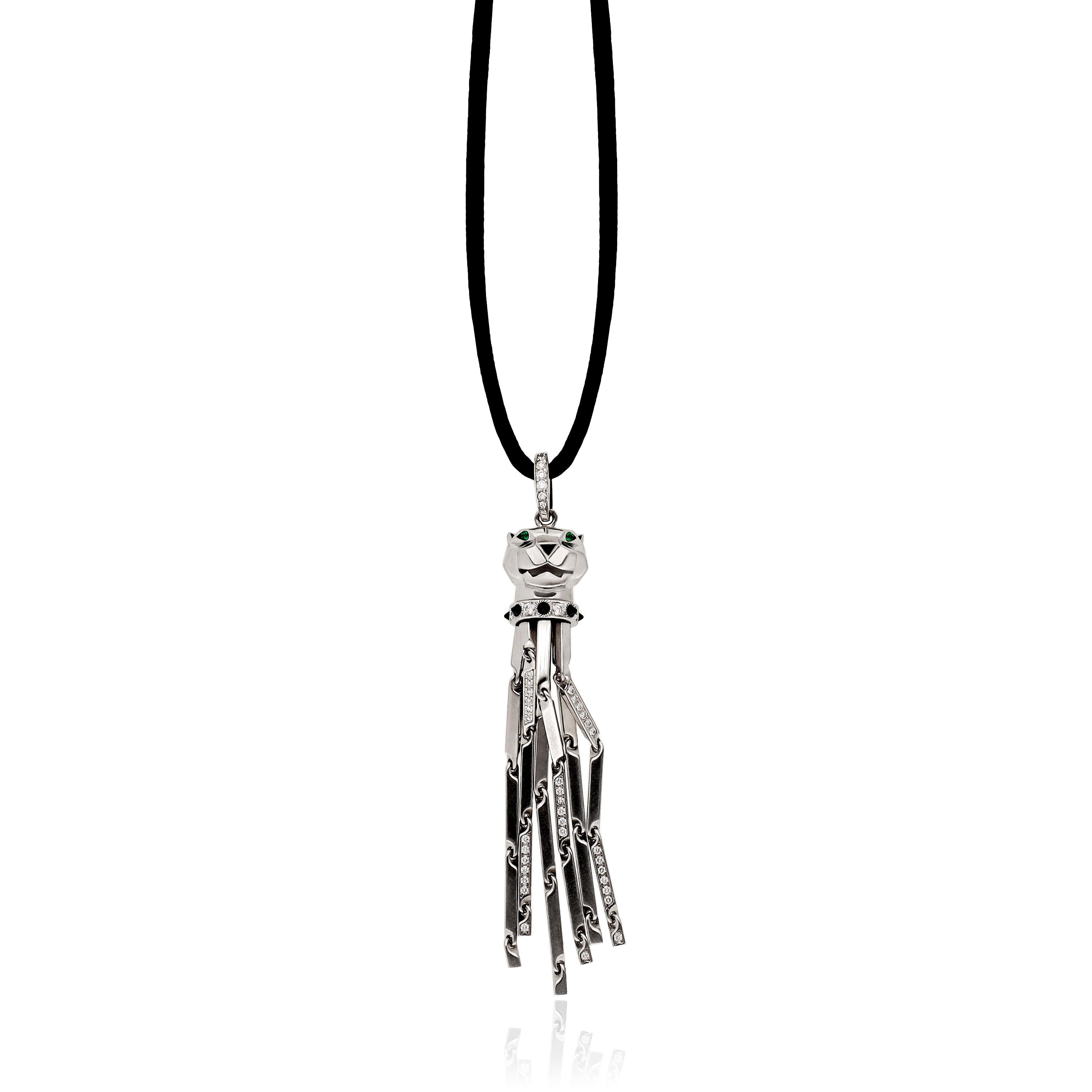 CARTIER Diamond, Onyx, Emerald Panther Tassel Necklace