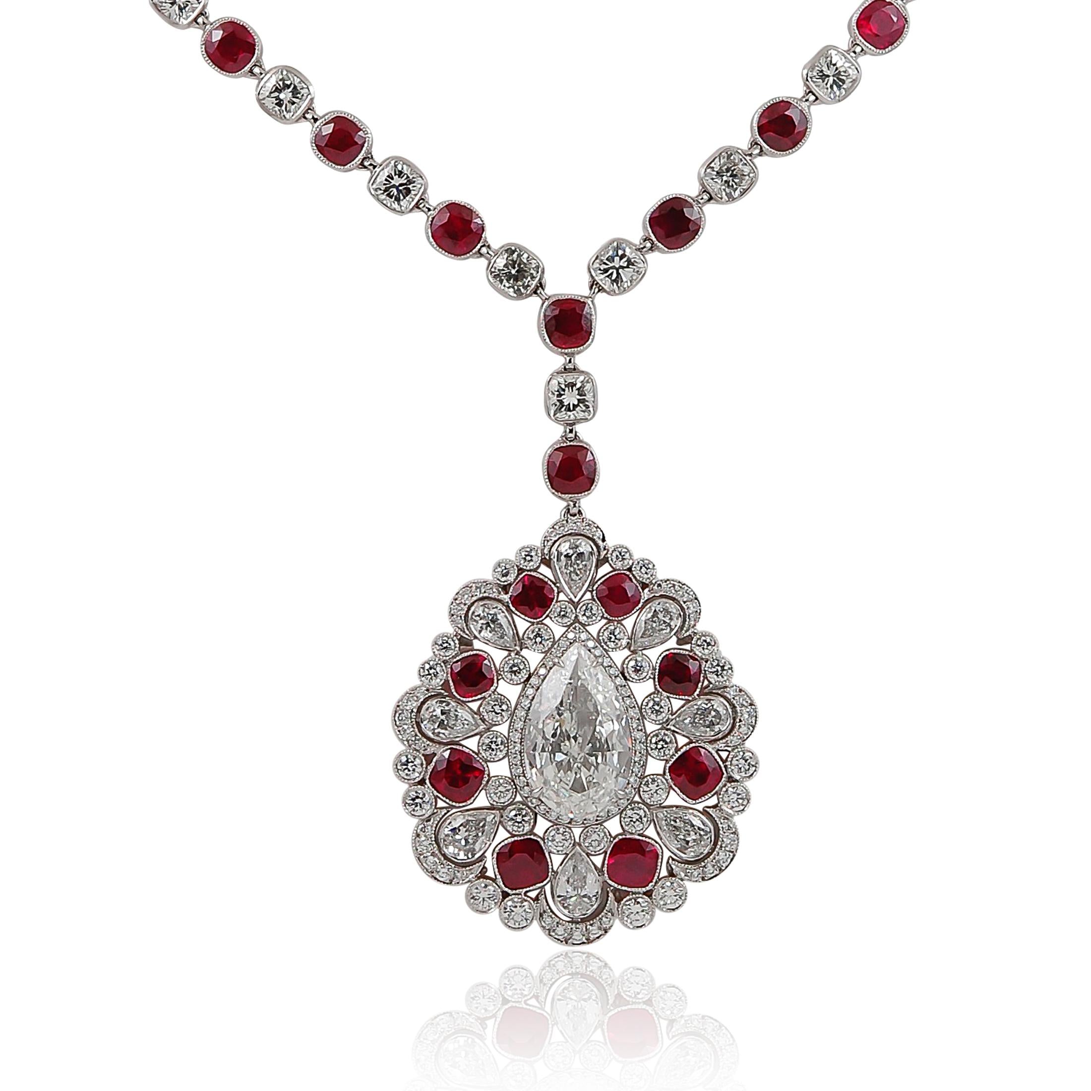 Pear-Shaped Diamond and Ruby Necklace
