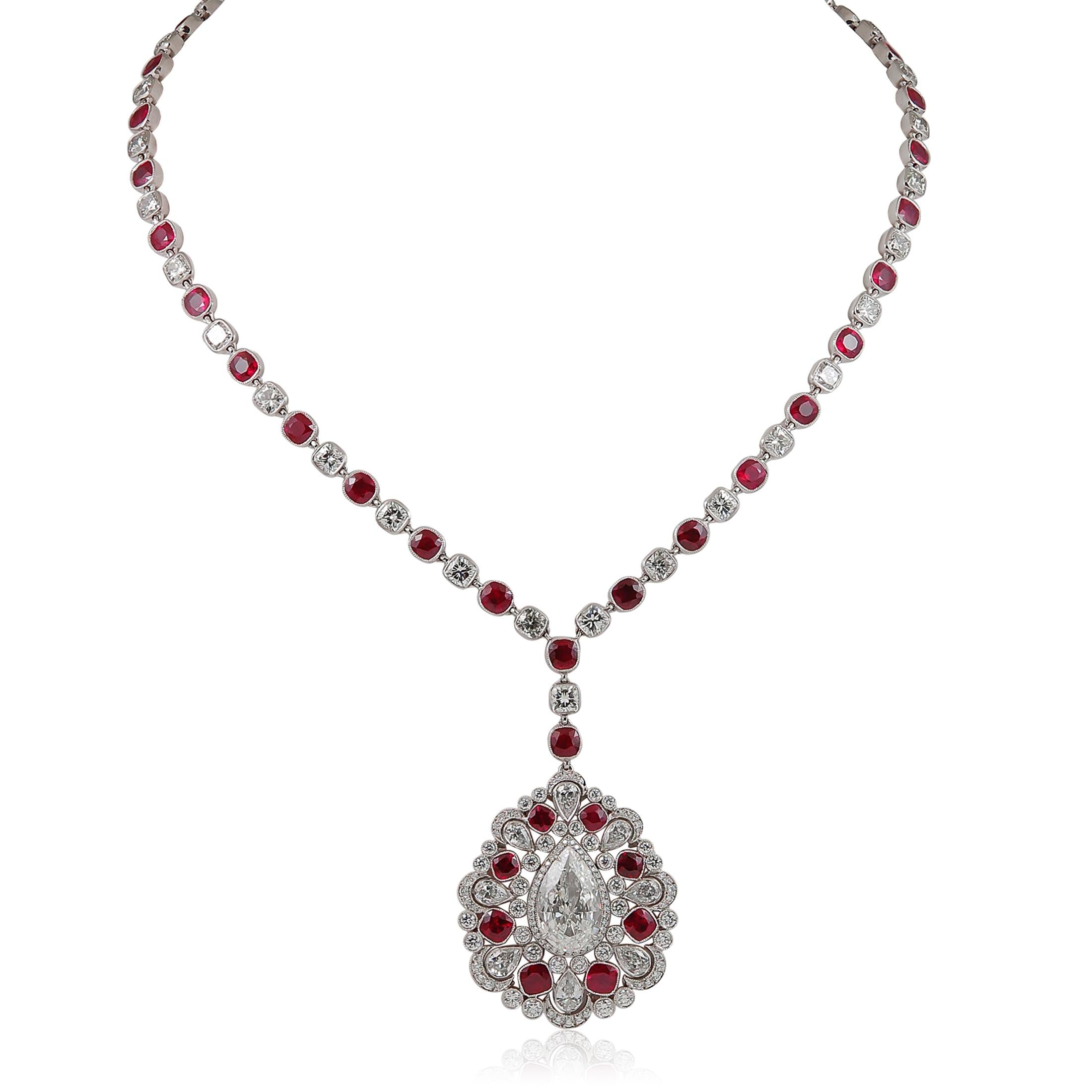 Pear-Shaped Diamond and Ruby Necklace