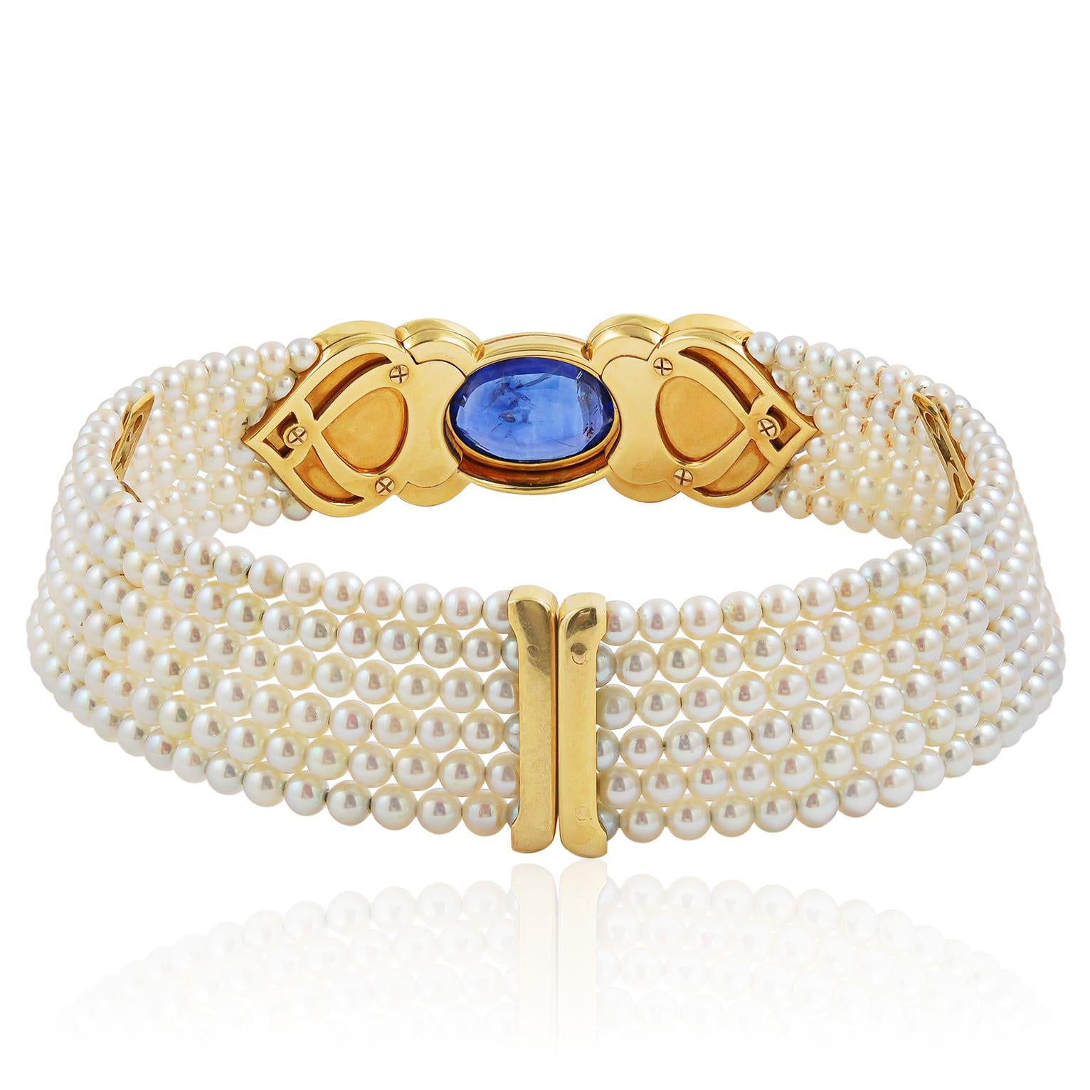 MARINA B. Pearl, Onyx, Ruby, Diamond and Ceylon Sapphire Choker Necklace
