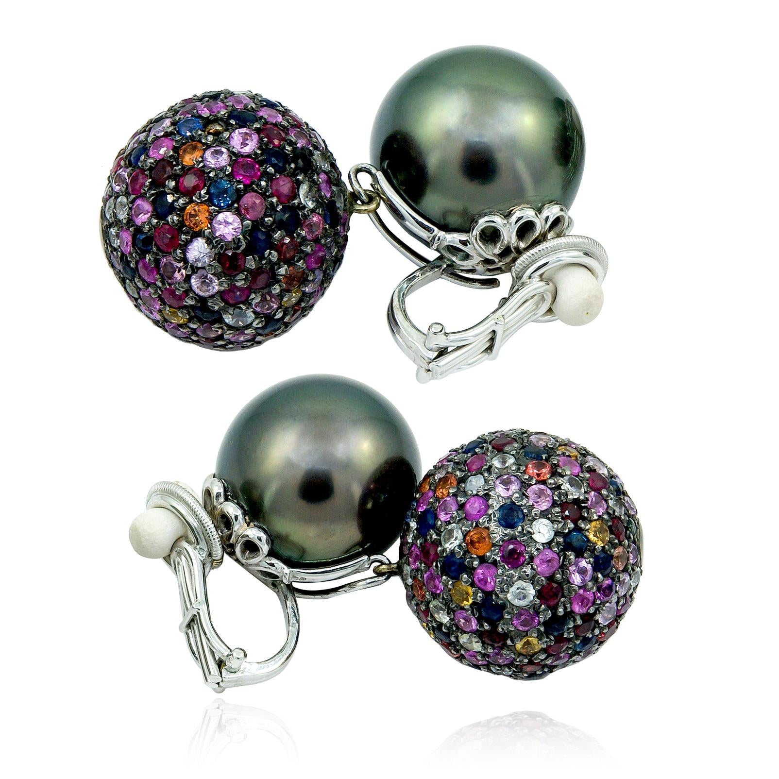 HAUME 18K White Gold Diamond Multi-Color Sapphire And Pearl Necklace And Earring