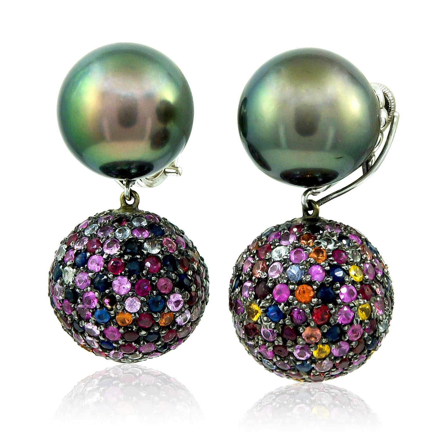 HAUME 18K White Gold Diamond Multi-Color Sapphire And Pearl Necklace And Earring