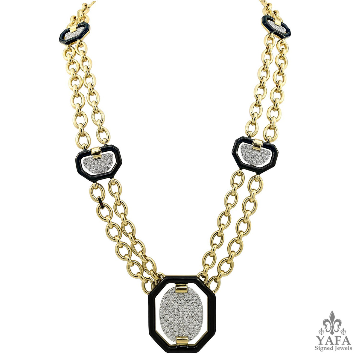 DAVID WEBB Black Enamel & Diamond Link Necklace