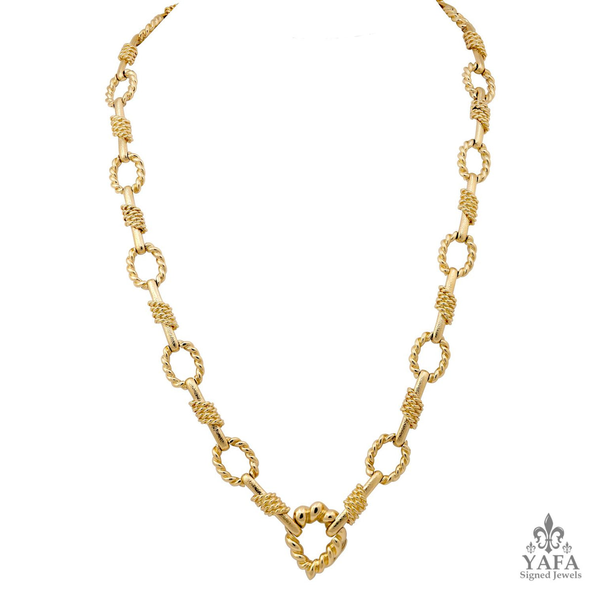 DAVID WEBB Polished & Hammered Gold Rope Link Convertible Necklace