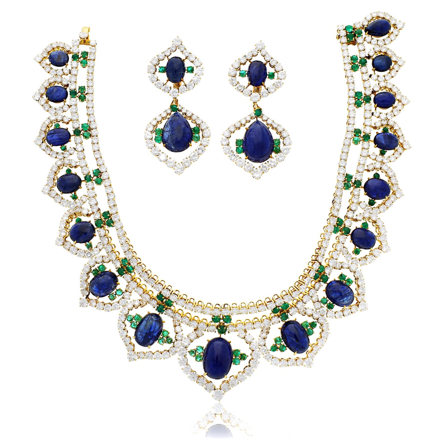 CARTIER Sapphire, Emerald and Diamond Necklace and Earrings Set