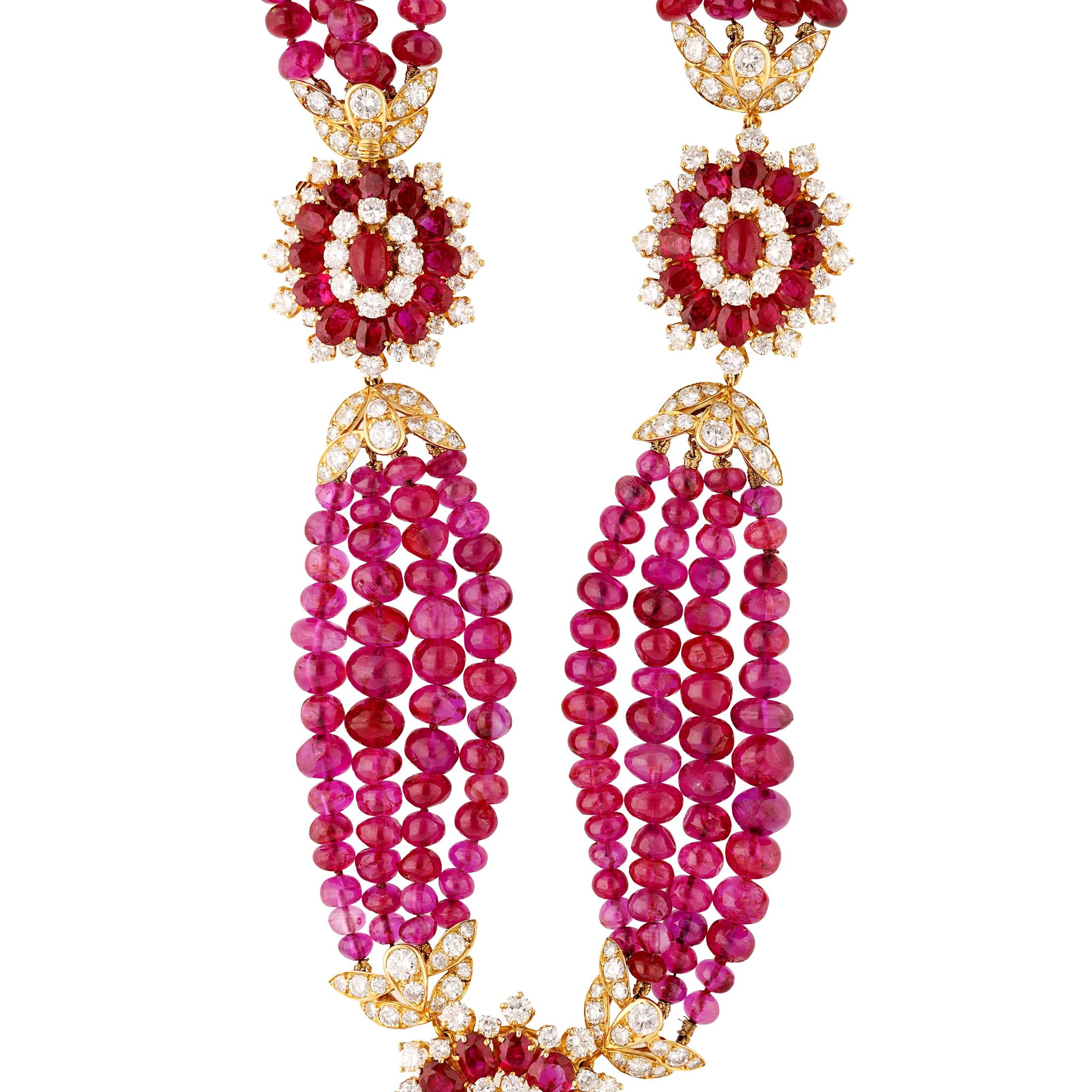 VAN CLEEF & ARPELS Burma No-Heat Ruby Bead and Diamond Tassel Necklace