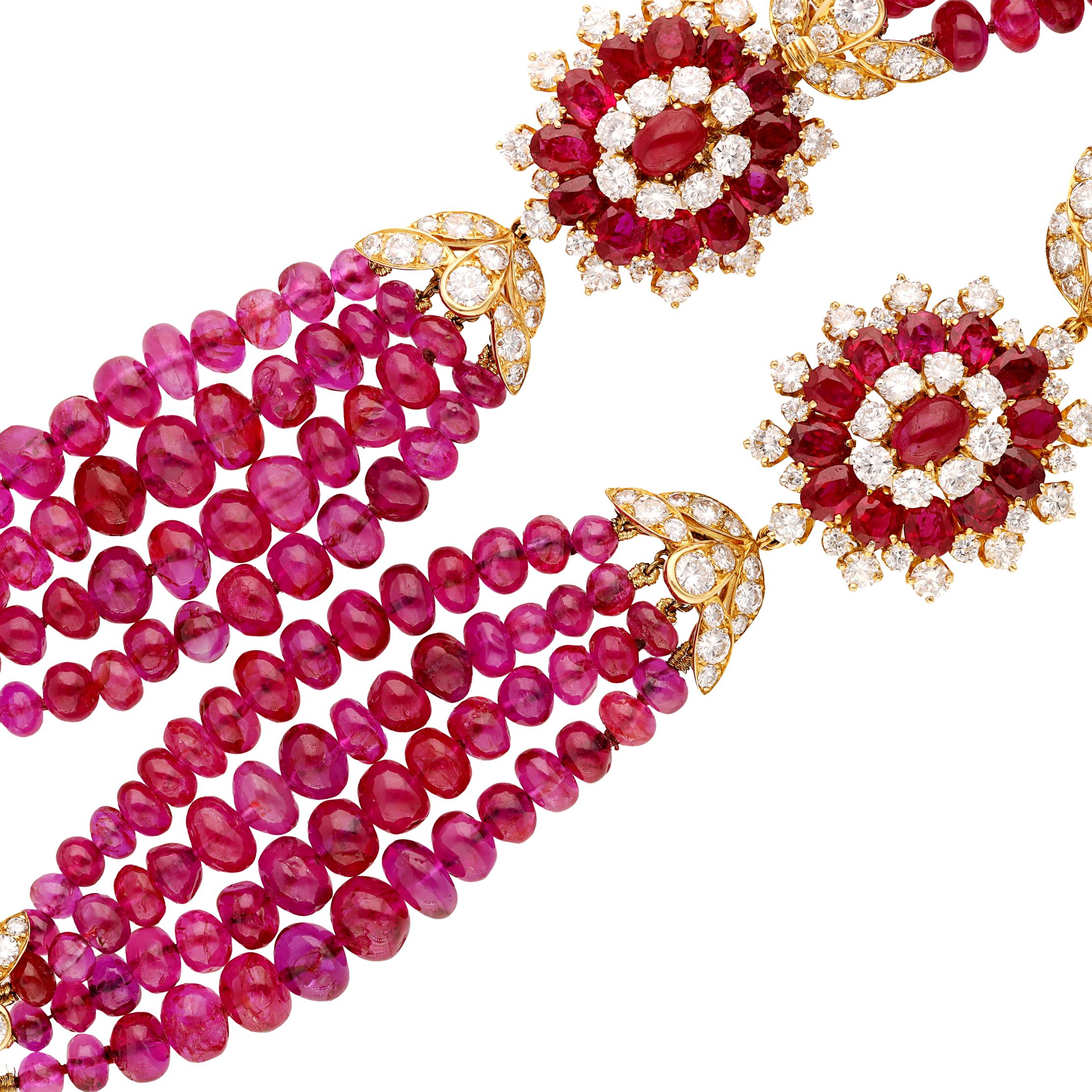 VAN CLEEF & ARPELS Burma No-Heat Ruby Bead and Diamond Tassel Necklace