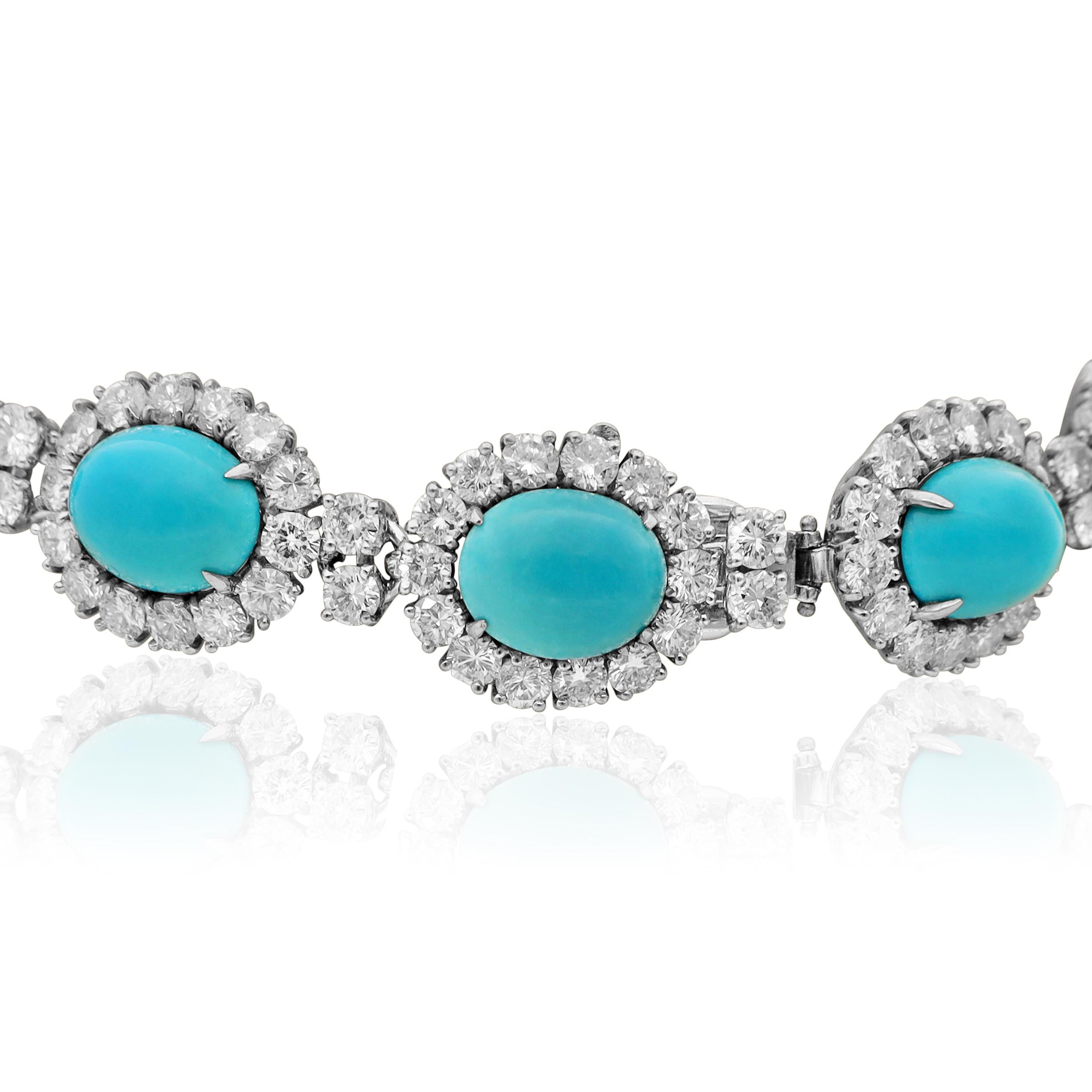 HARRY WINSTON Turquoise and Diamond Necklace and Ear Clips