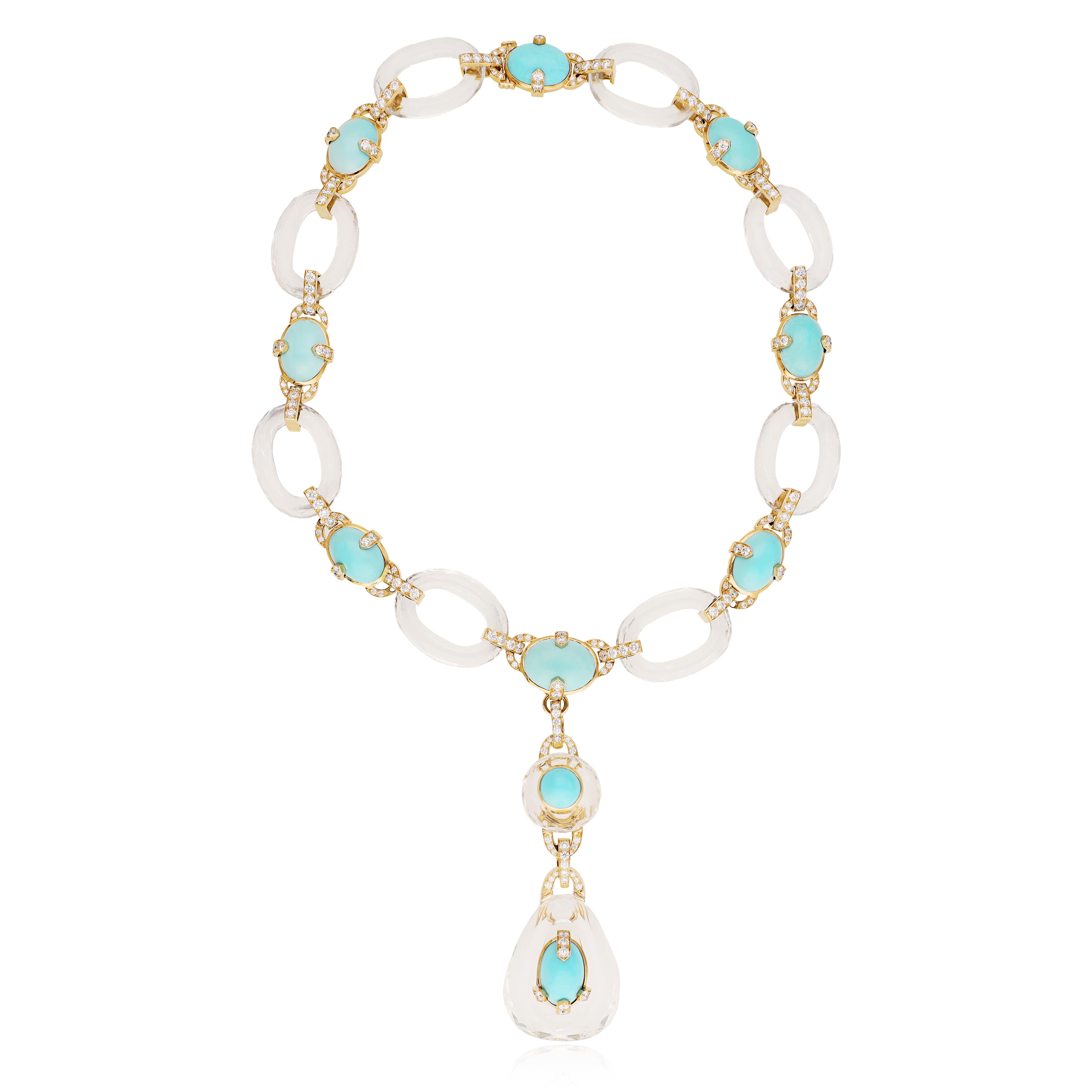 DAVID WEBB Cabochon Turquoise, Rock Crystal, and Diamond “Gala” Necklace