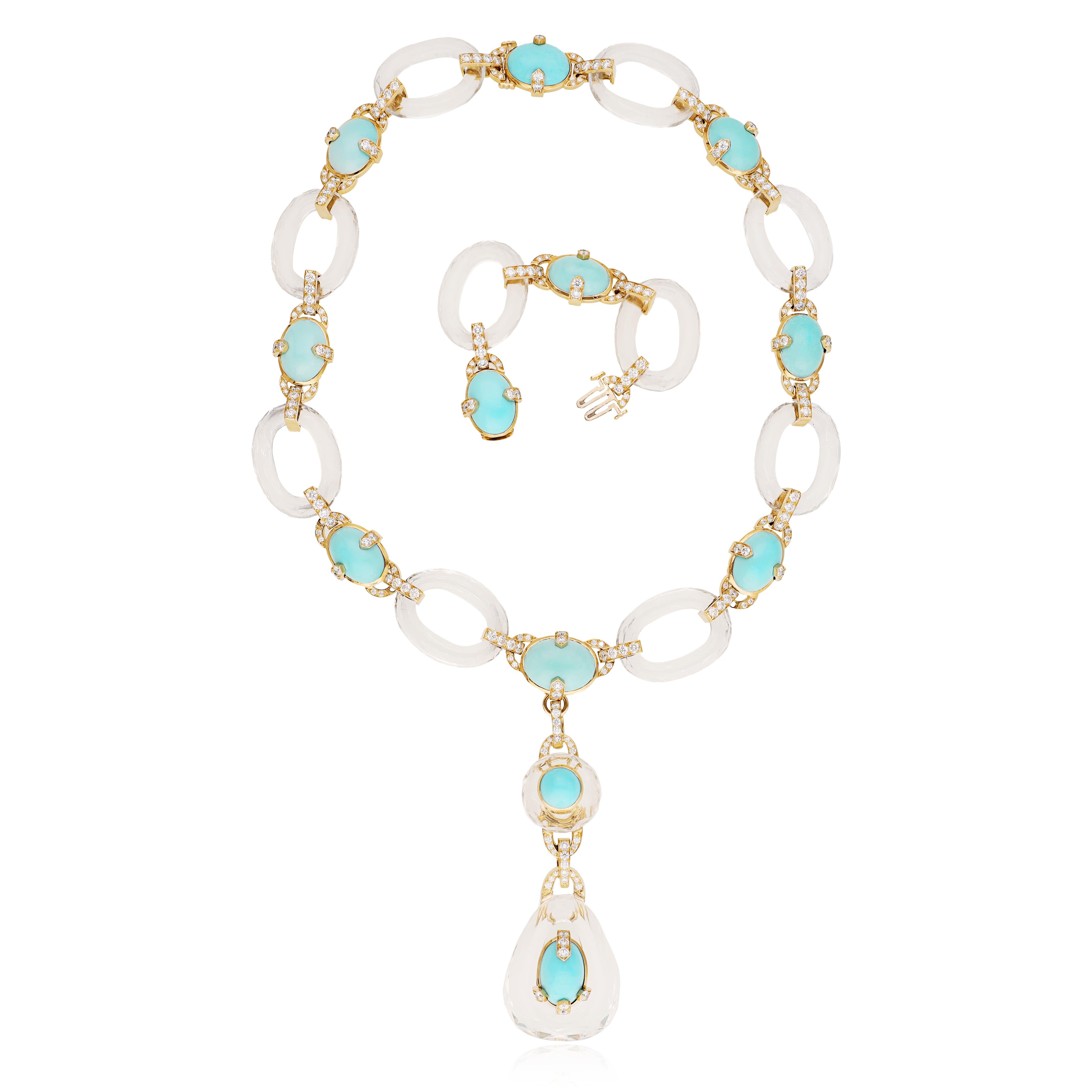 DAVID WEBB Cabochon Turquoise, Rock Crystal, and Diamond “Gala” Necklace