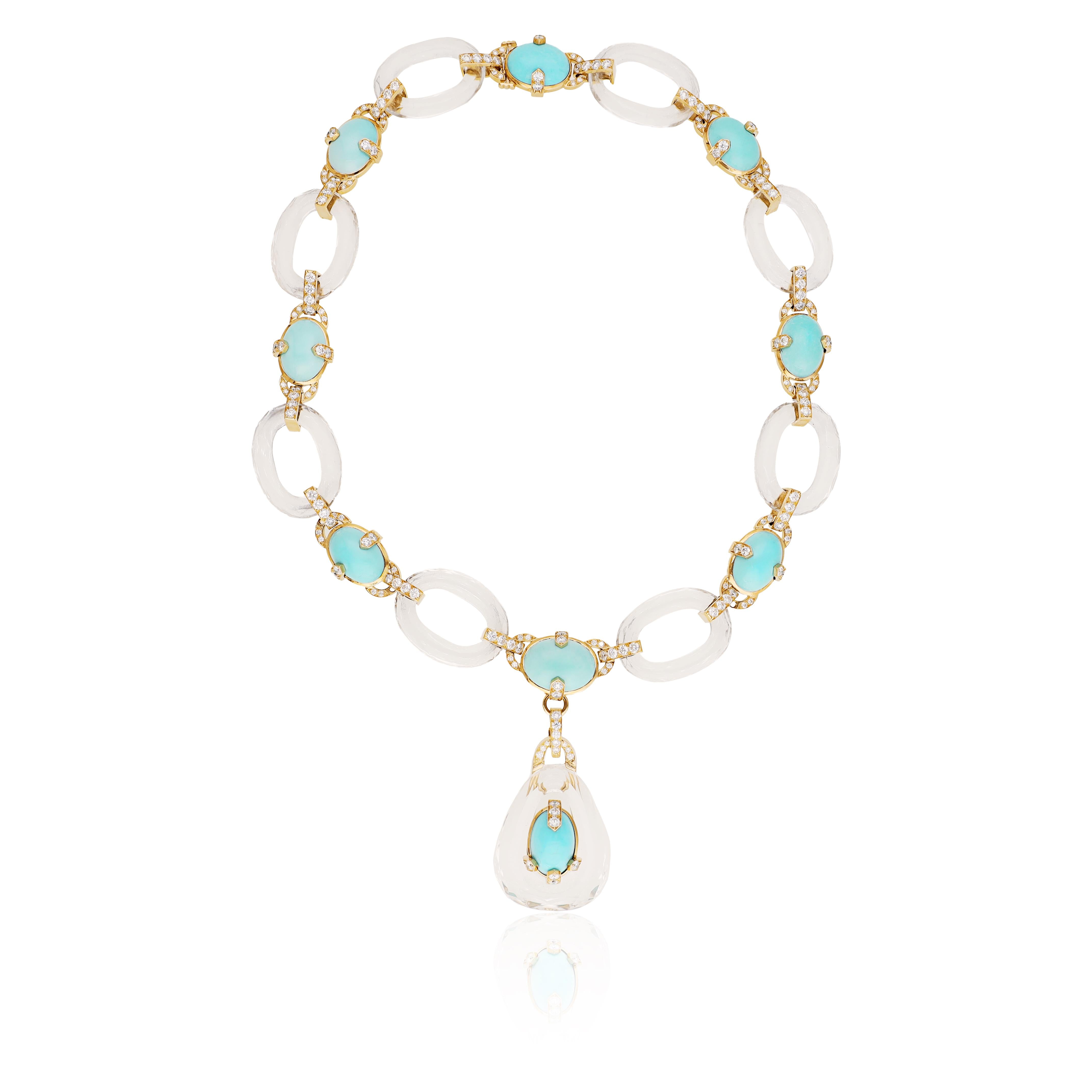 DAVID WEBB Cabochon Turquoise, Rock Crystal, and Diamond “Gala” Necklace