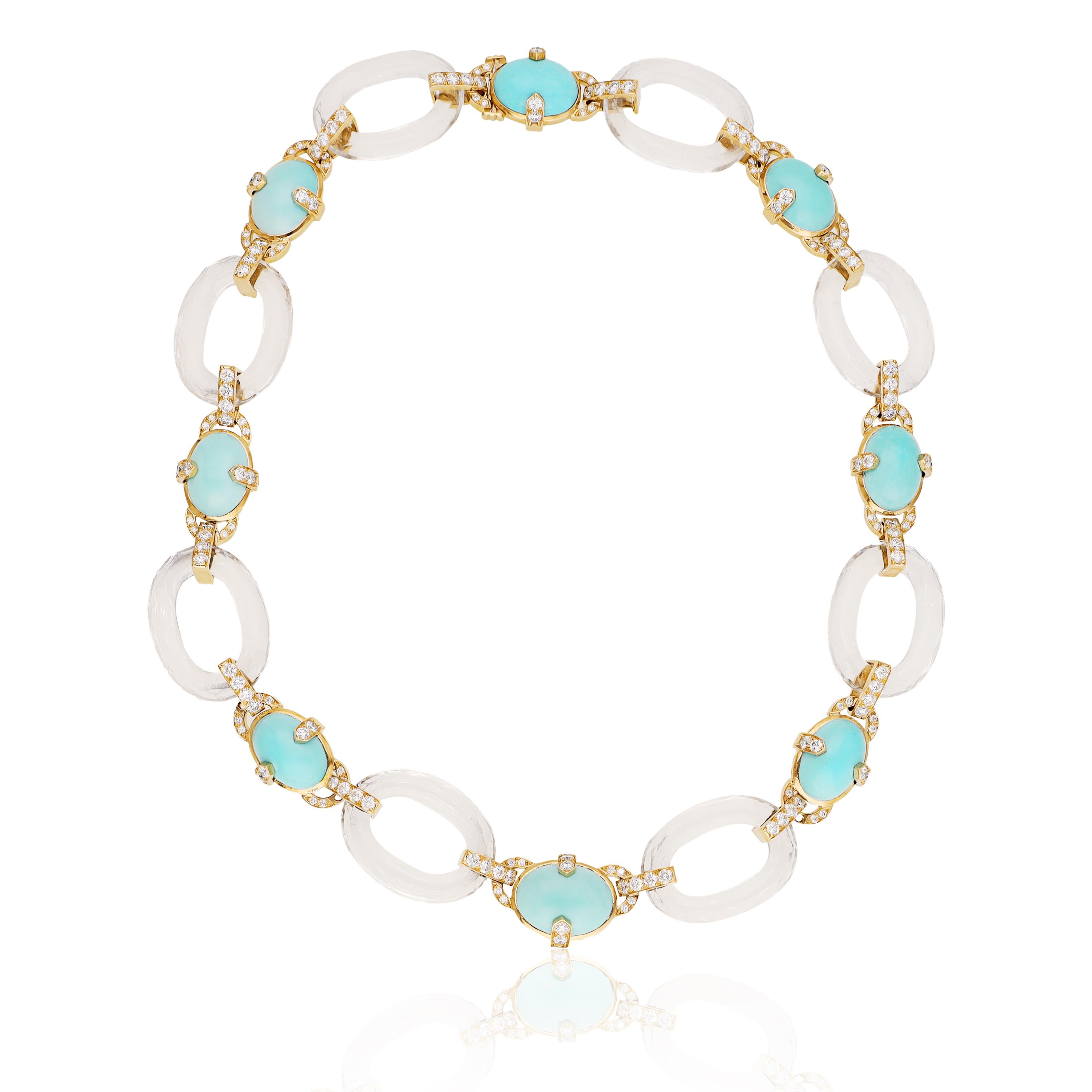 DAVID WEBB Cabochon Turquoise, Rock Crystal, and Diamond “Gala” Necklace
