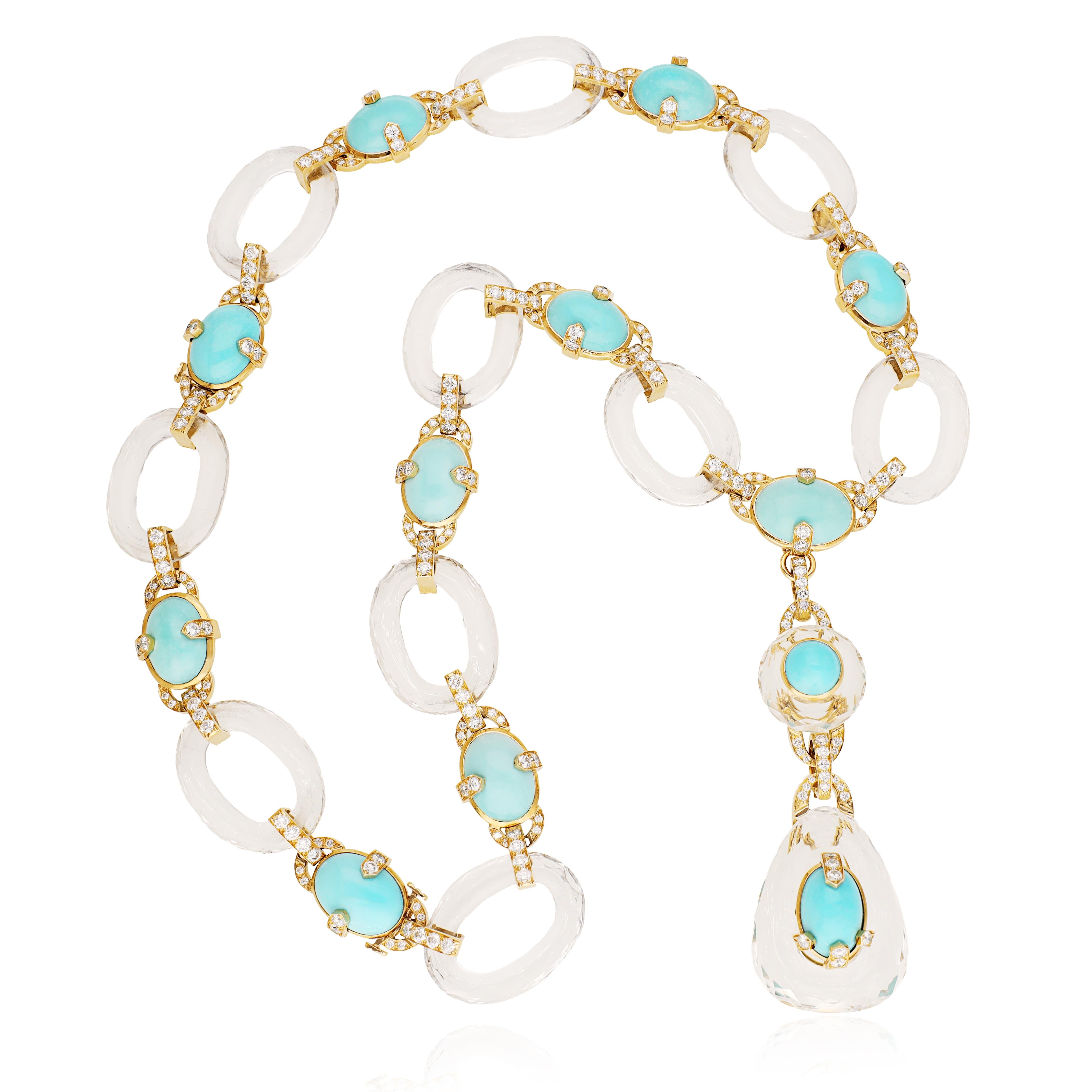 DAVID WEBB Cabochon Turquoise, Rock Crystal, and Diamond “Gala” Necklace