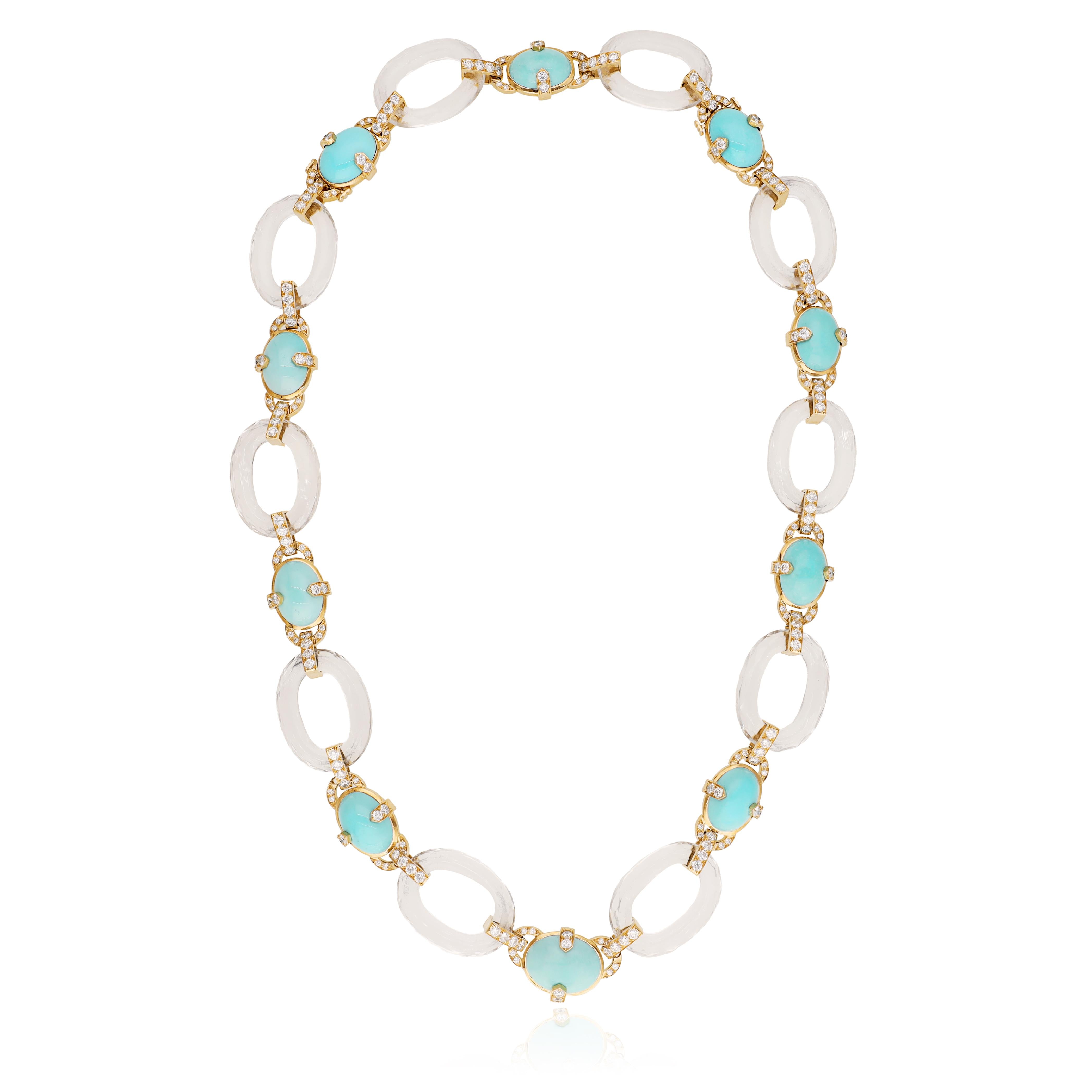 DAVID WEBB Cabochon Turquoise, Rock Crystal, and Diamond “Gala” Necklace