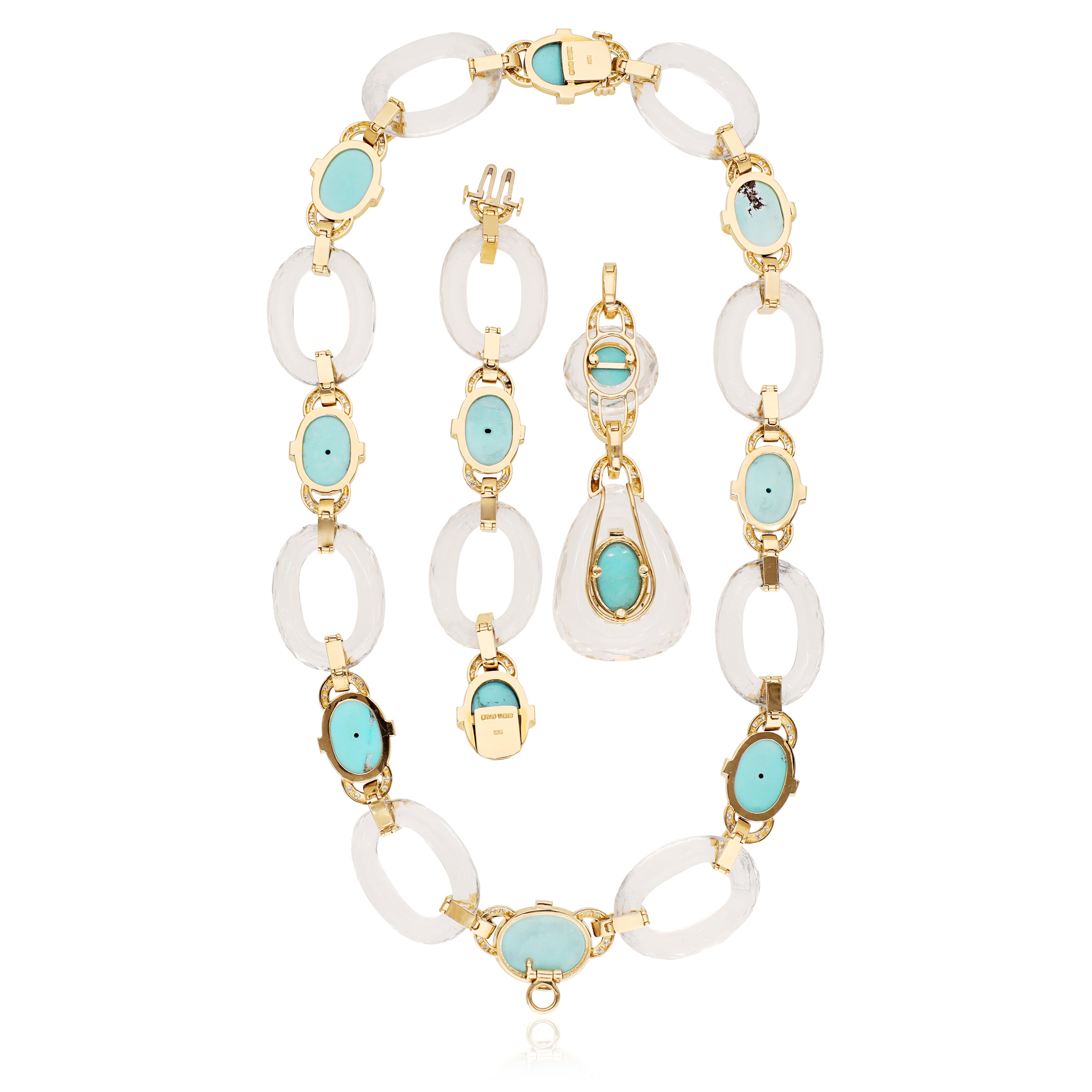 DAVID WEBB Cabochon Turquoise, Rock Crystal, and Diamond “Gala” Necklace