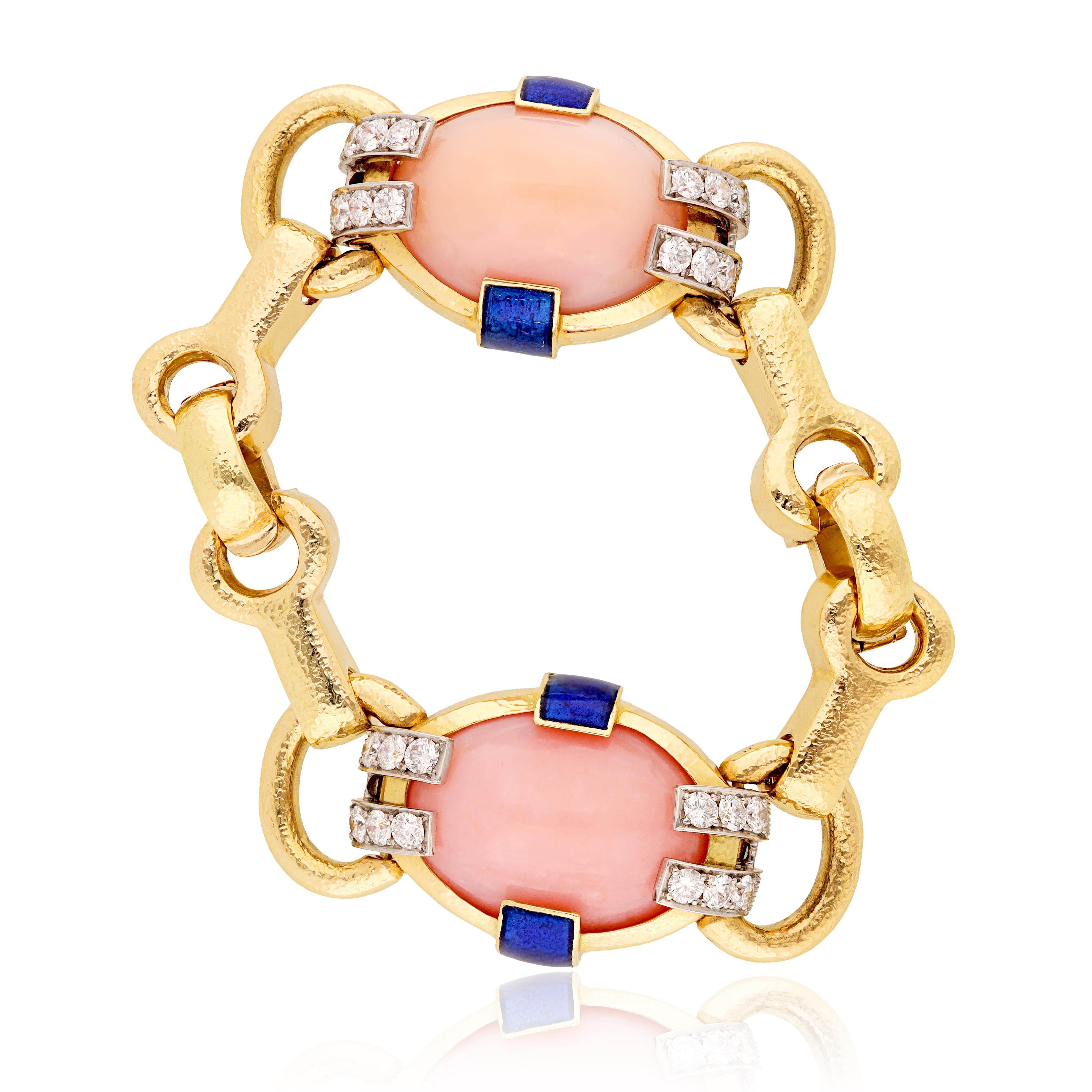 DAVID WEBB Blue Chalcedony, Pink Opal and Diamond Necklace, Pendent and Bracelet