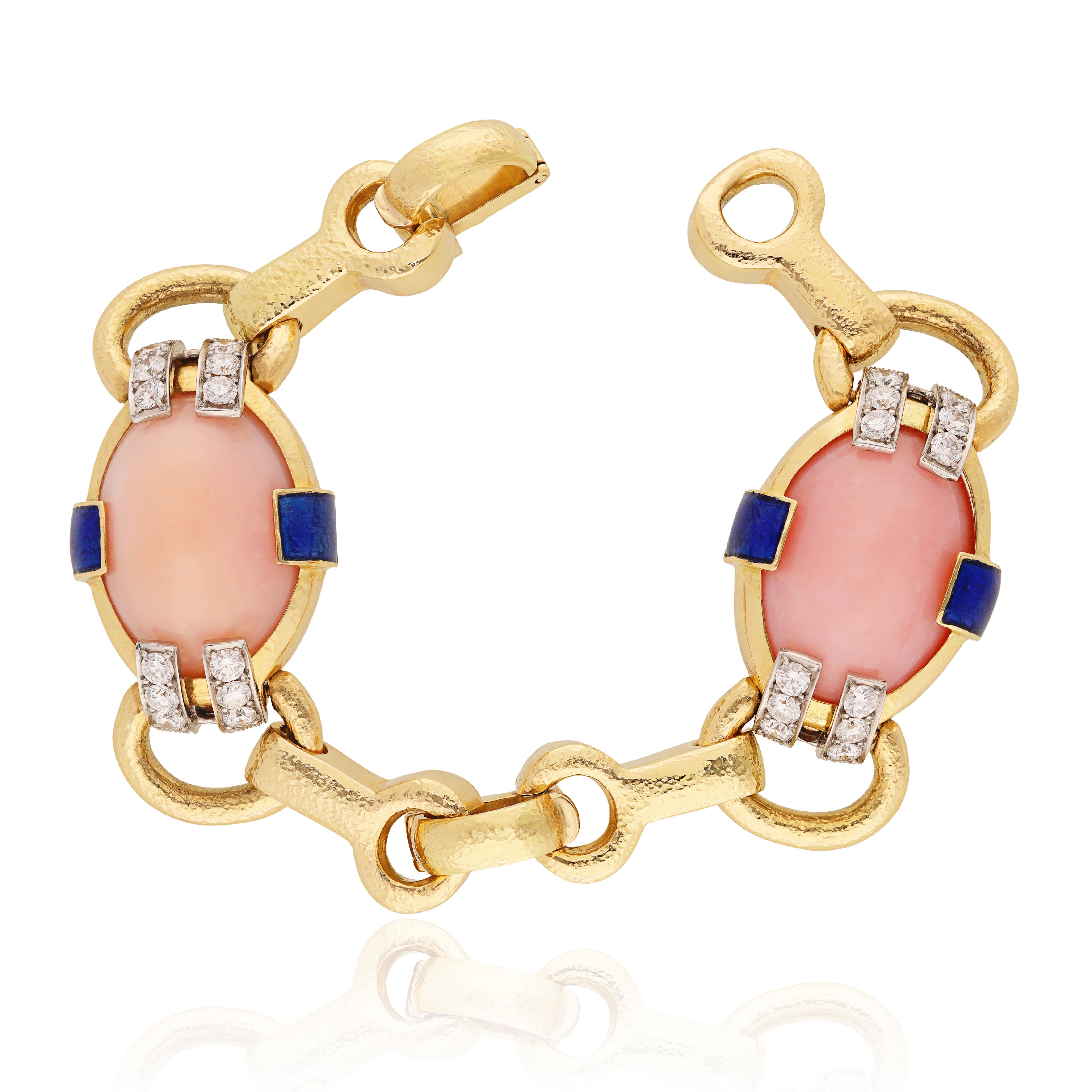 DAVID WEBB Blue Chalcedony, Pink Opal and Diamond Necklace, Pendent and Bracelet