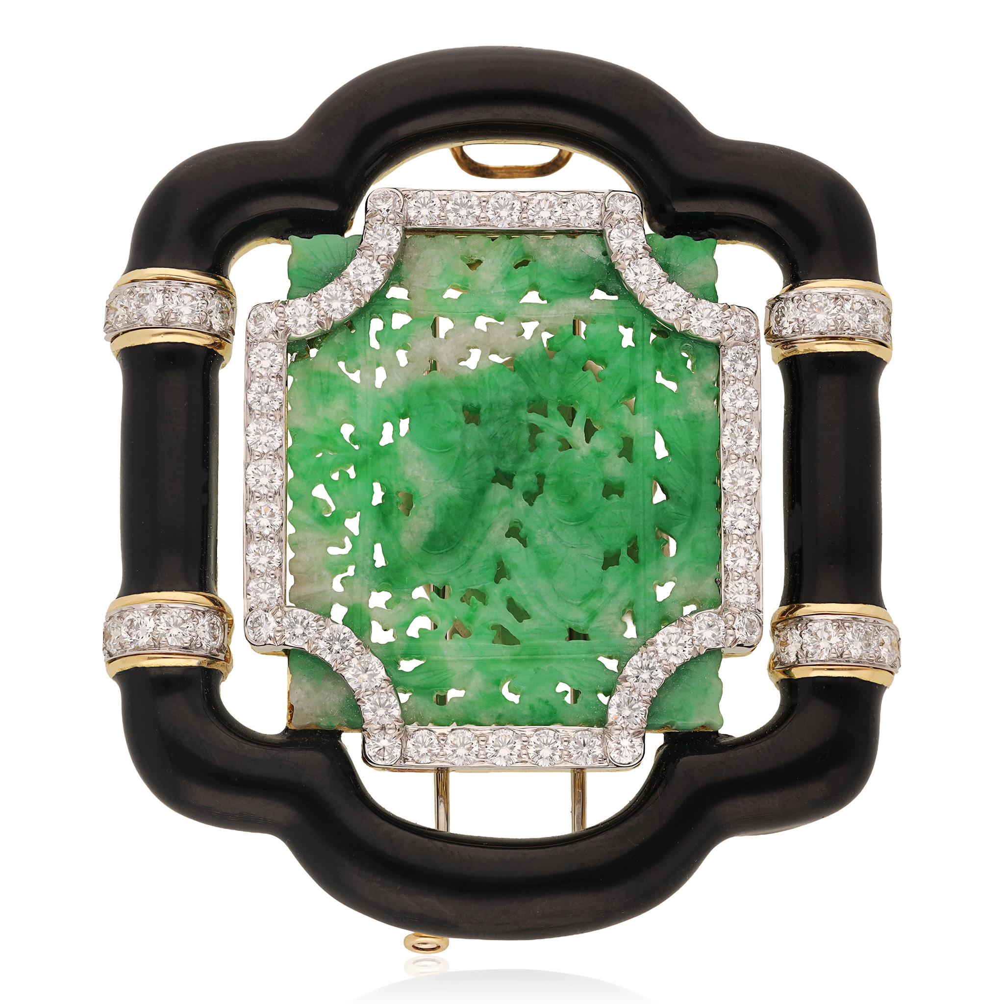 DAVID WEBB "Harmony" Convertible Necklace Jade, Black Enamel and Diamonds
