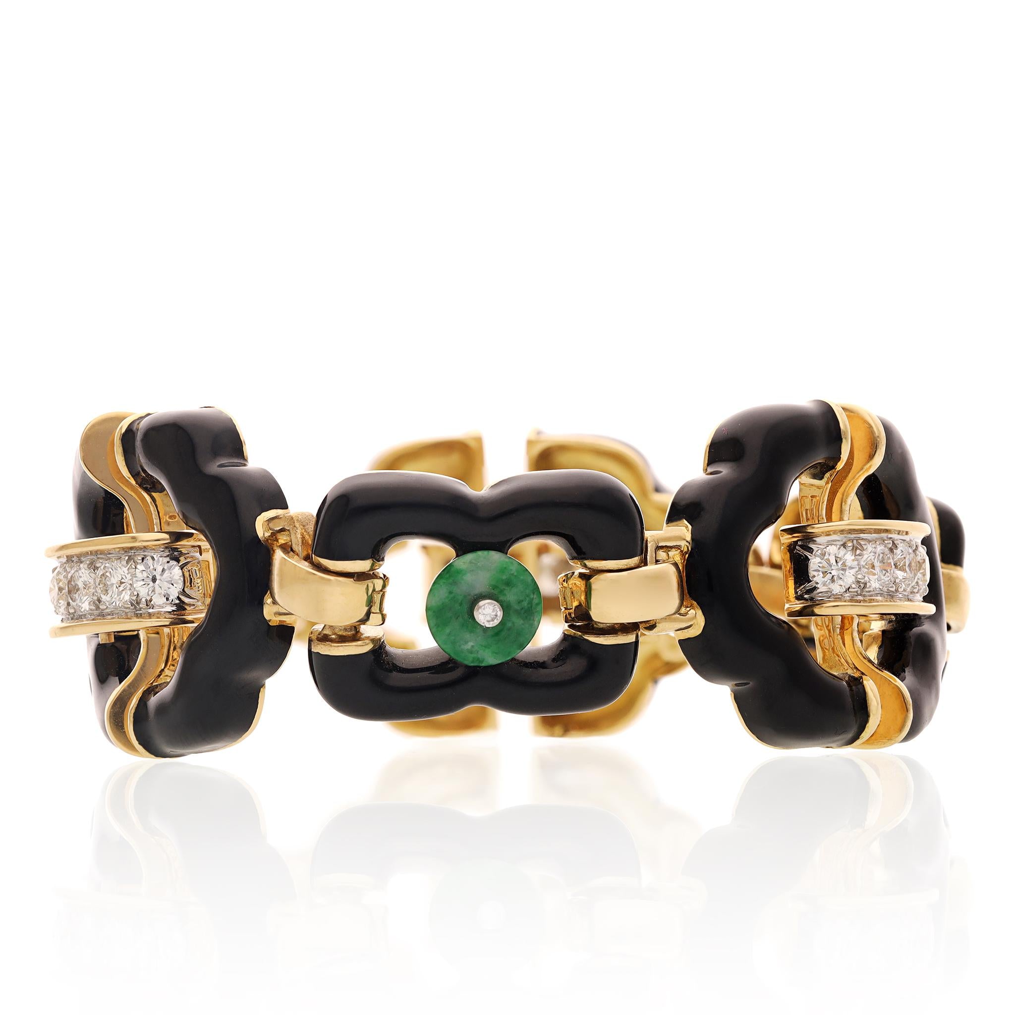 DAVID WEBB "Harmony" Convertible Necklace Jade, Black Enamel and Diamonds