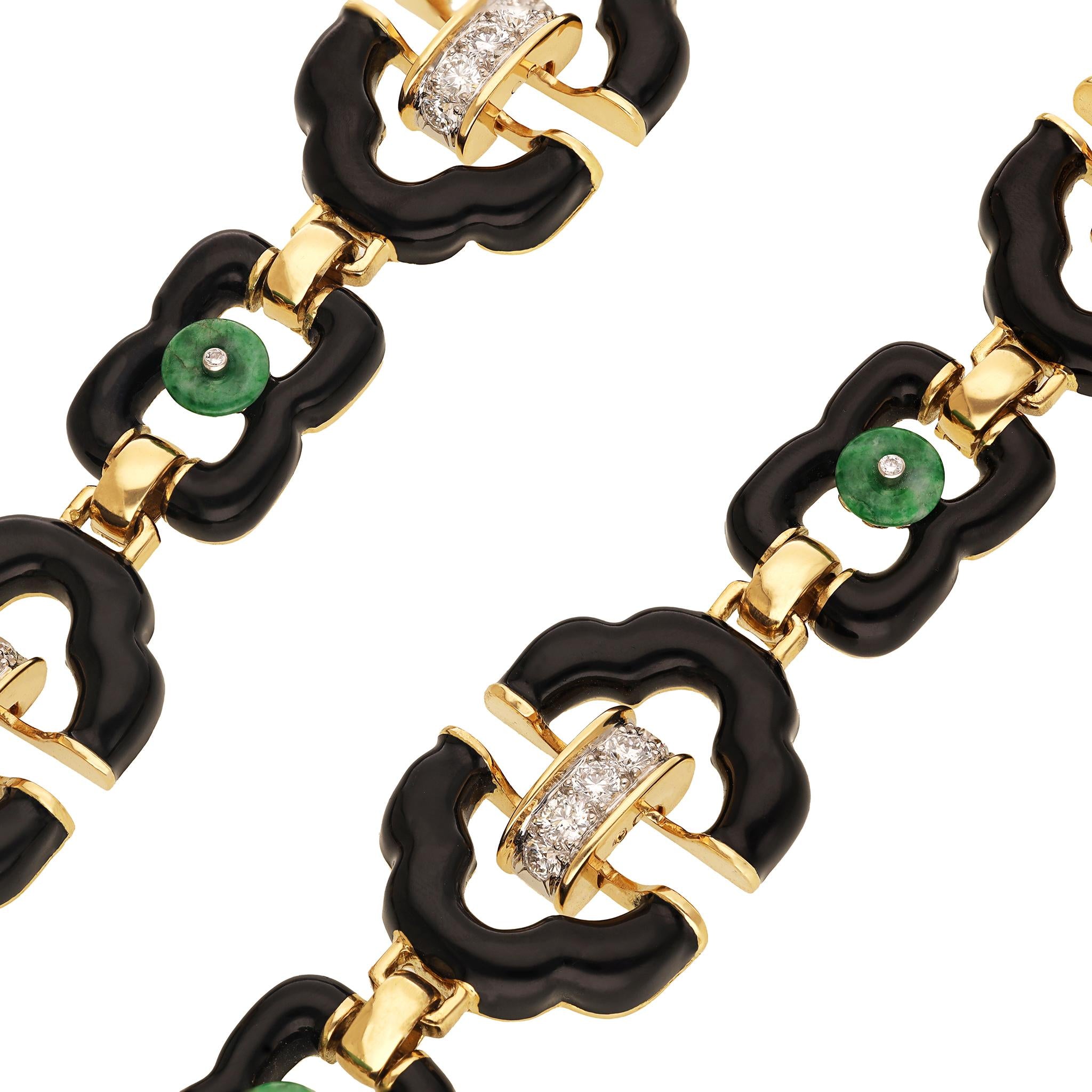 DAVID WEBB "Harmony" Convertible Necklace Jade, Black Enamel and Diamonds