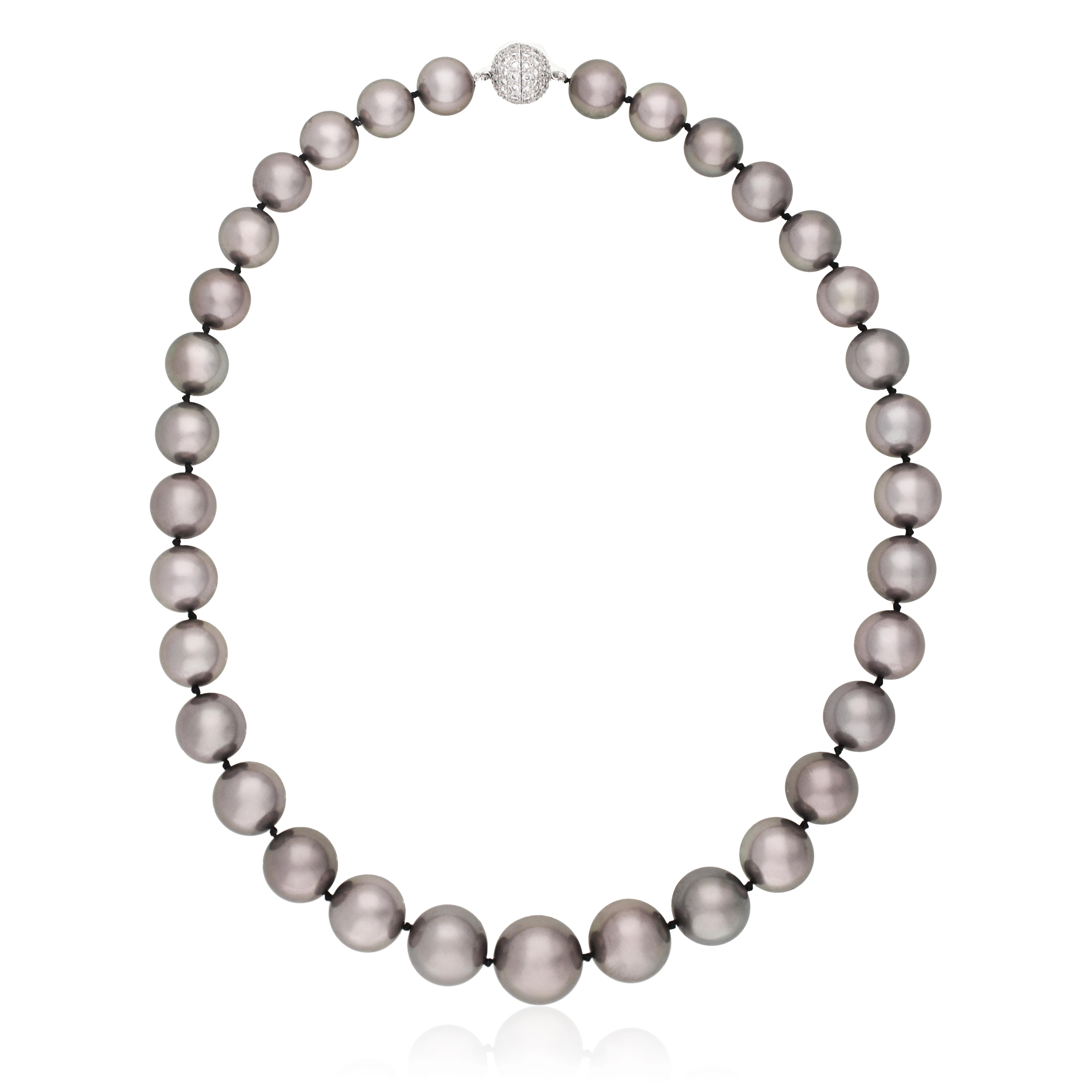 Graduating Grey Pearl and Diamond Clasp Necklace