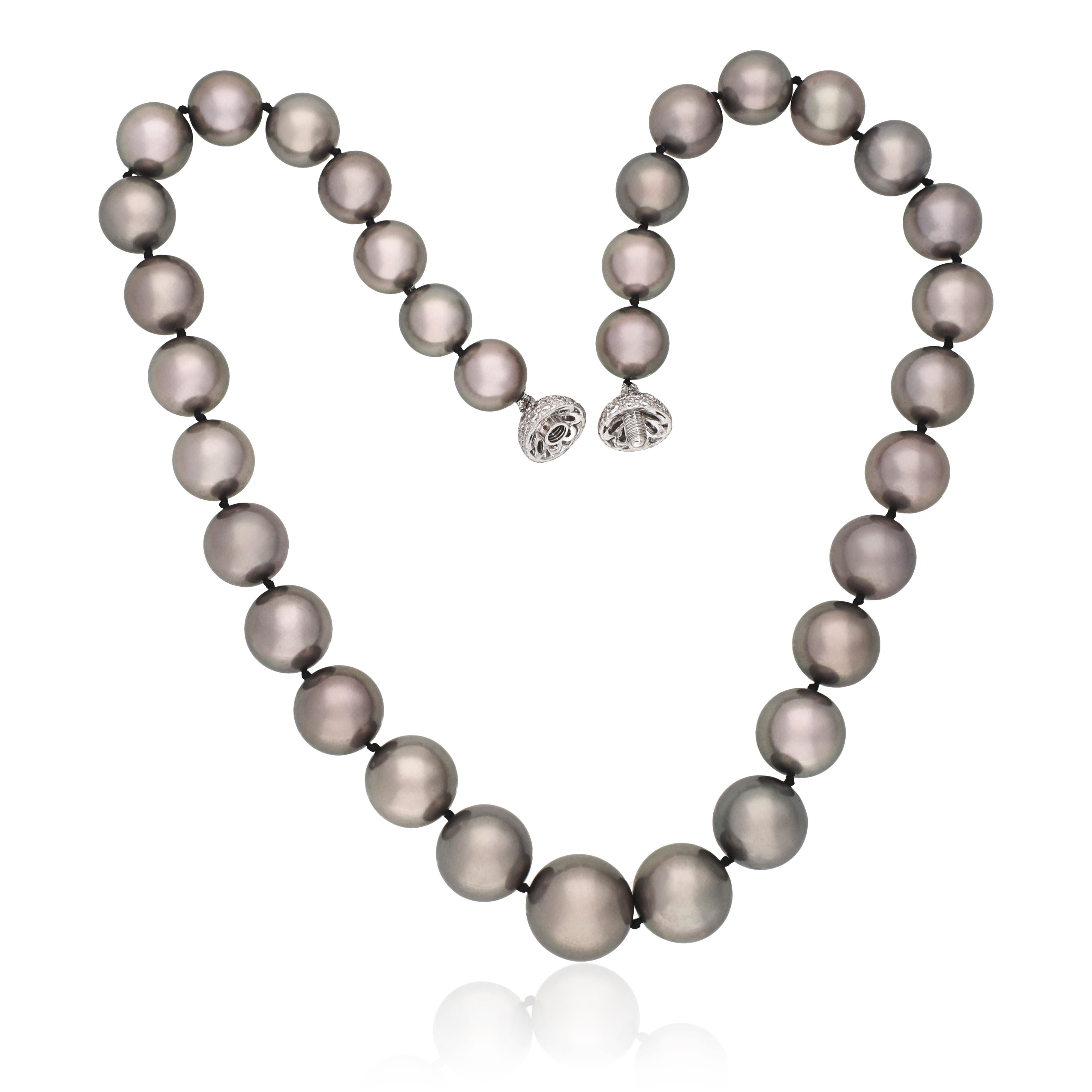 Graduating Grey Pearl and Diamond Clasp Necklace