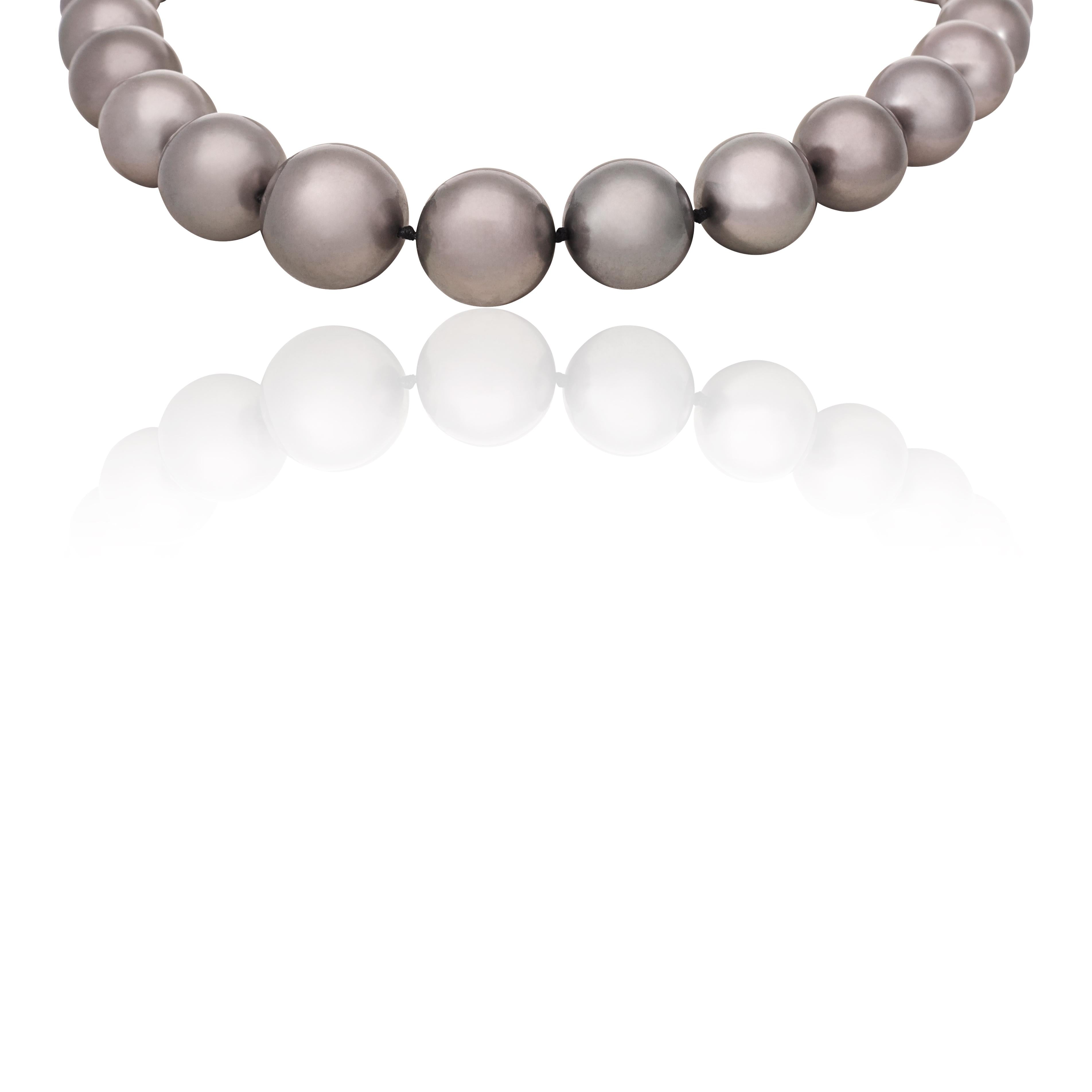Graduating Grey Pearl and Diamond Clasp Necklace