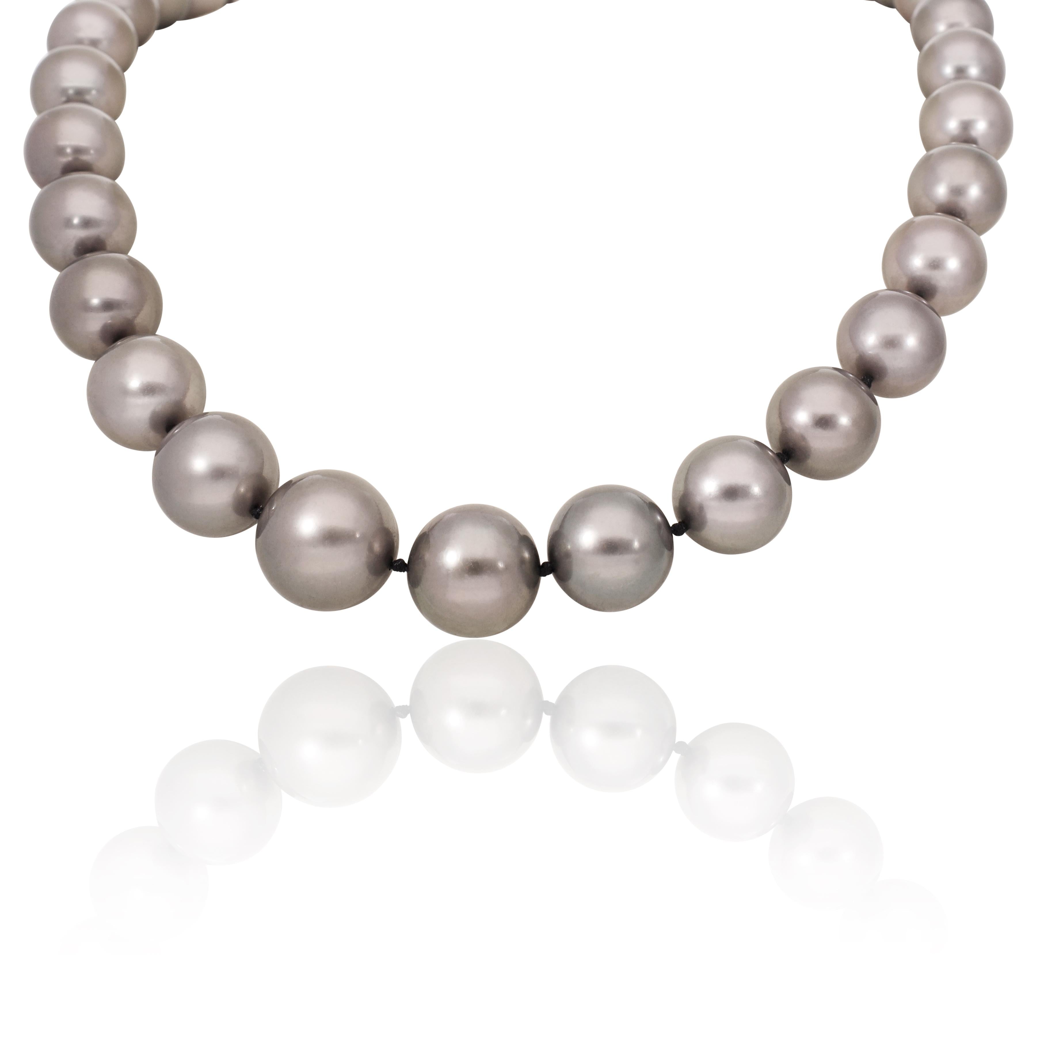 Graduating Grey Pearl and Diamond Clasp Necklace