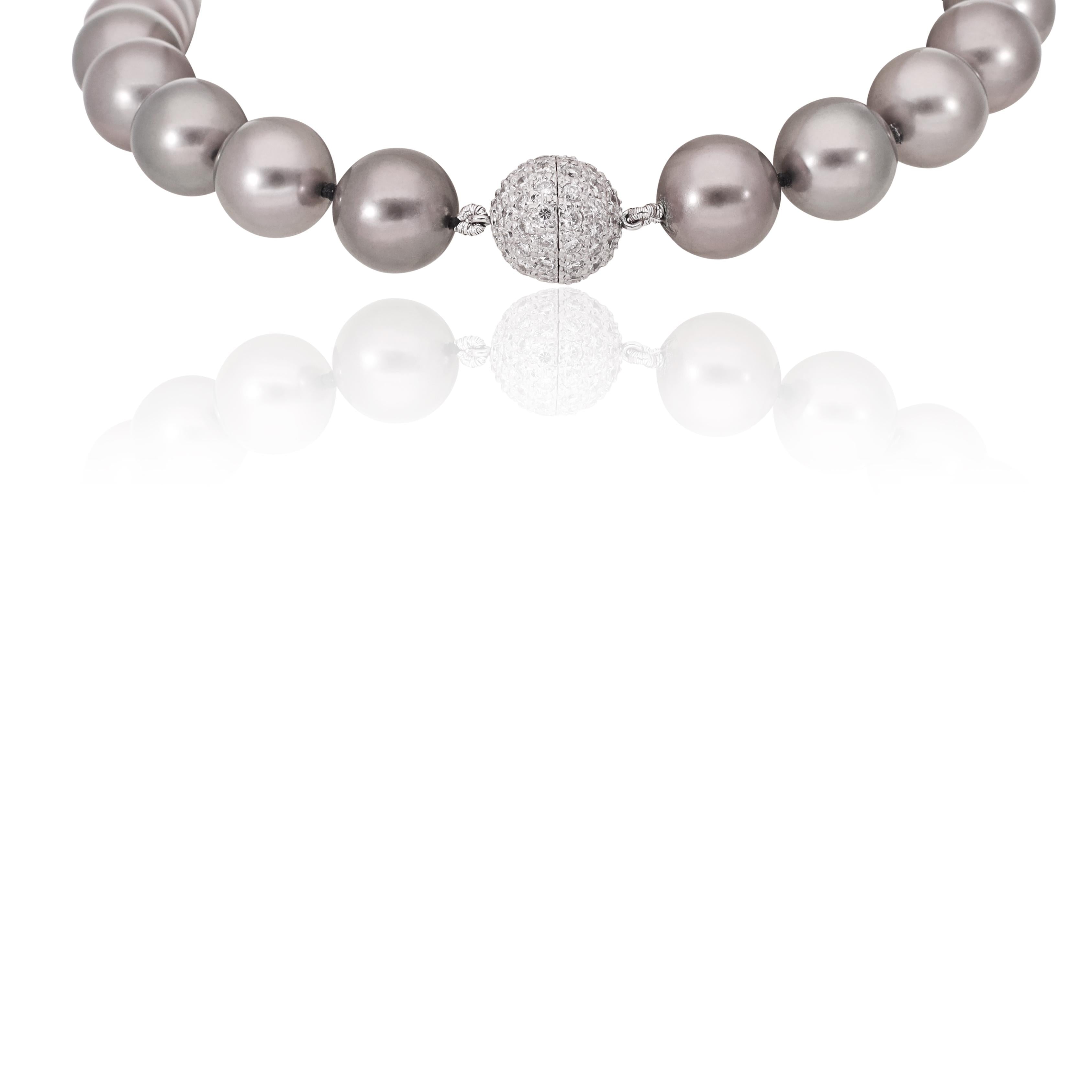 Graduating Grey Pearl and Diamond Clasp Necklace