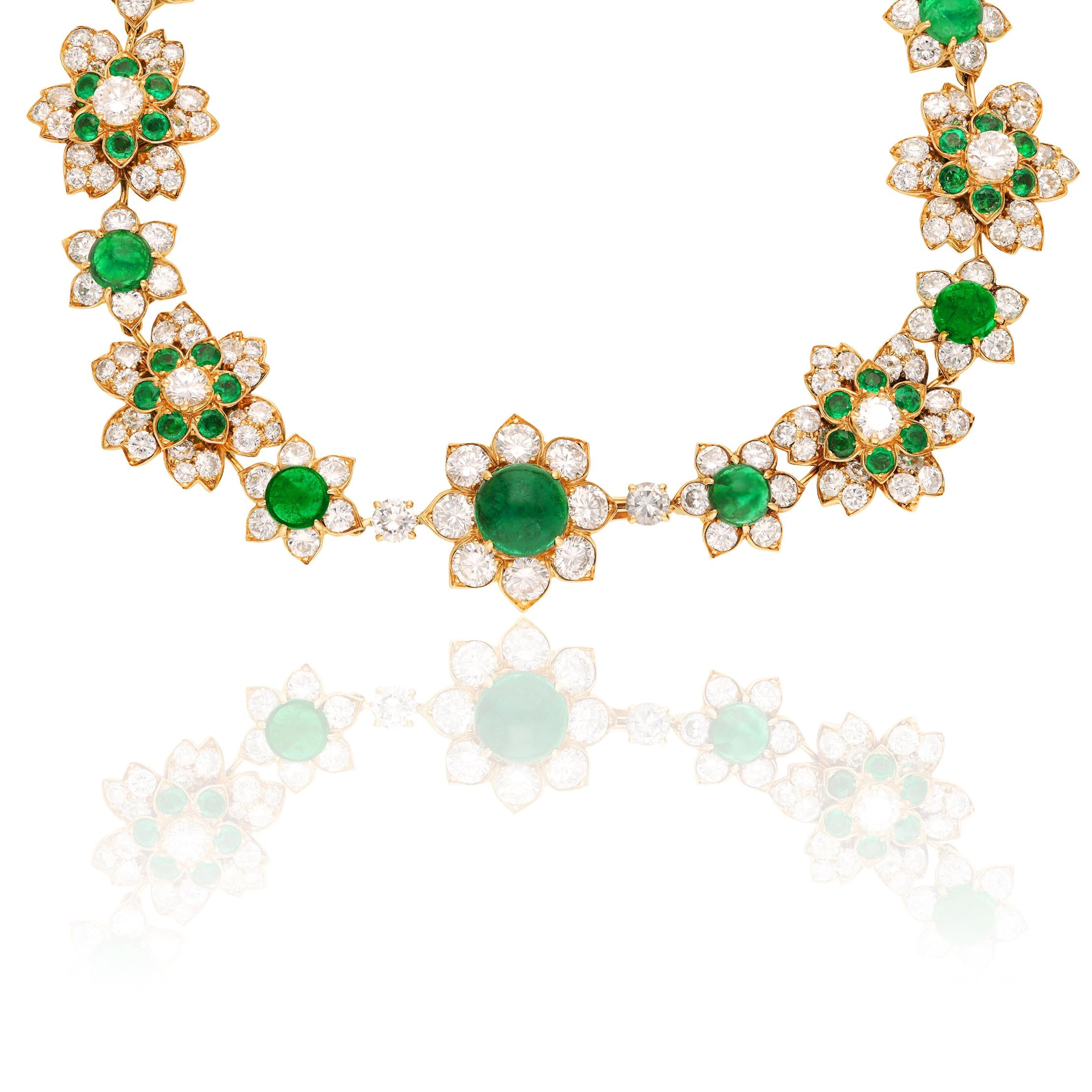 VAN CLEEF & ARPELS Diamond and Emerald Necklace with Detachable Brooch