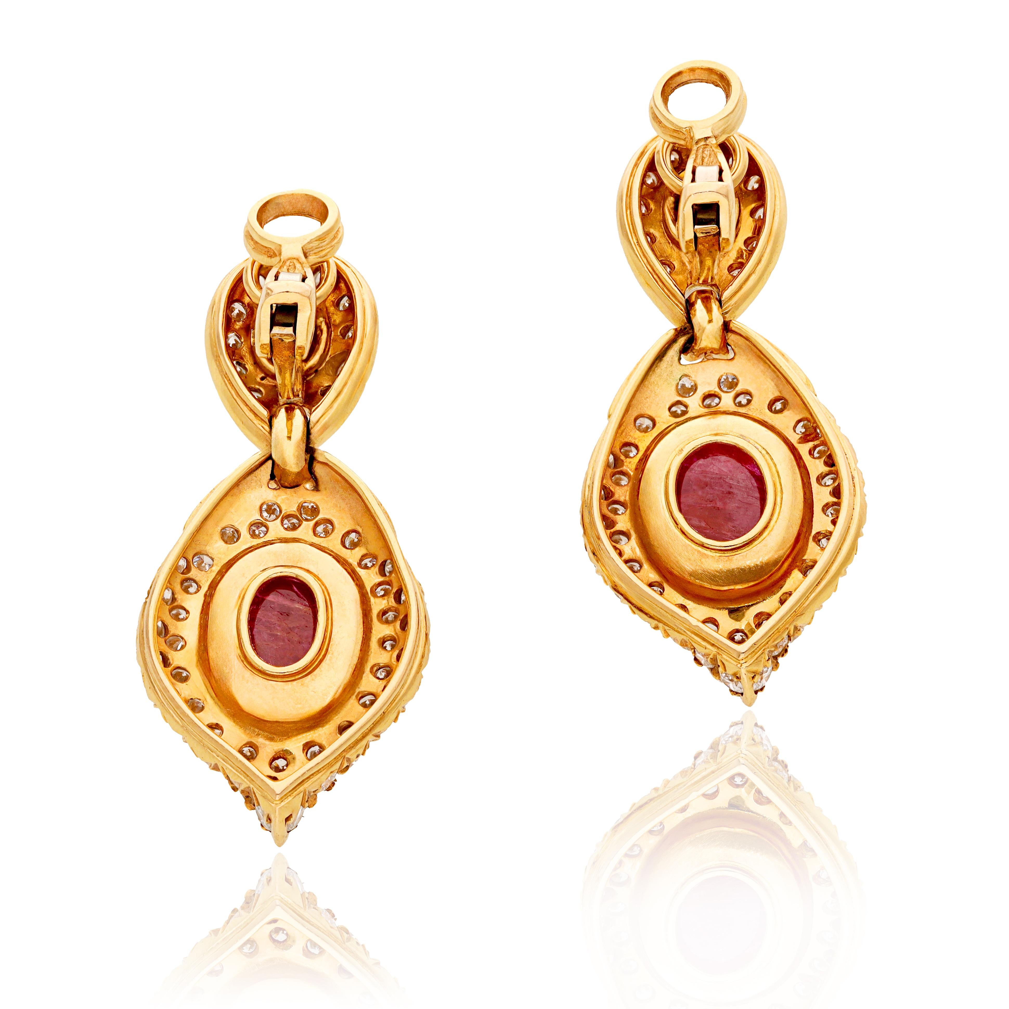 18K Rose Gold Cabochon Ruby and Diamond Necklace and Ear Clips