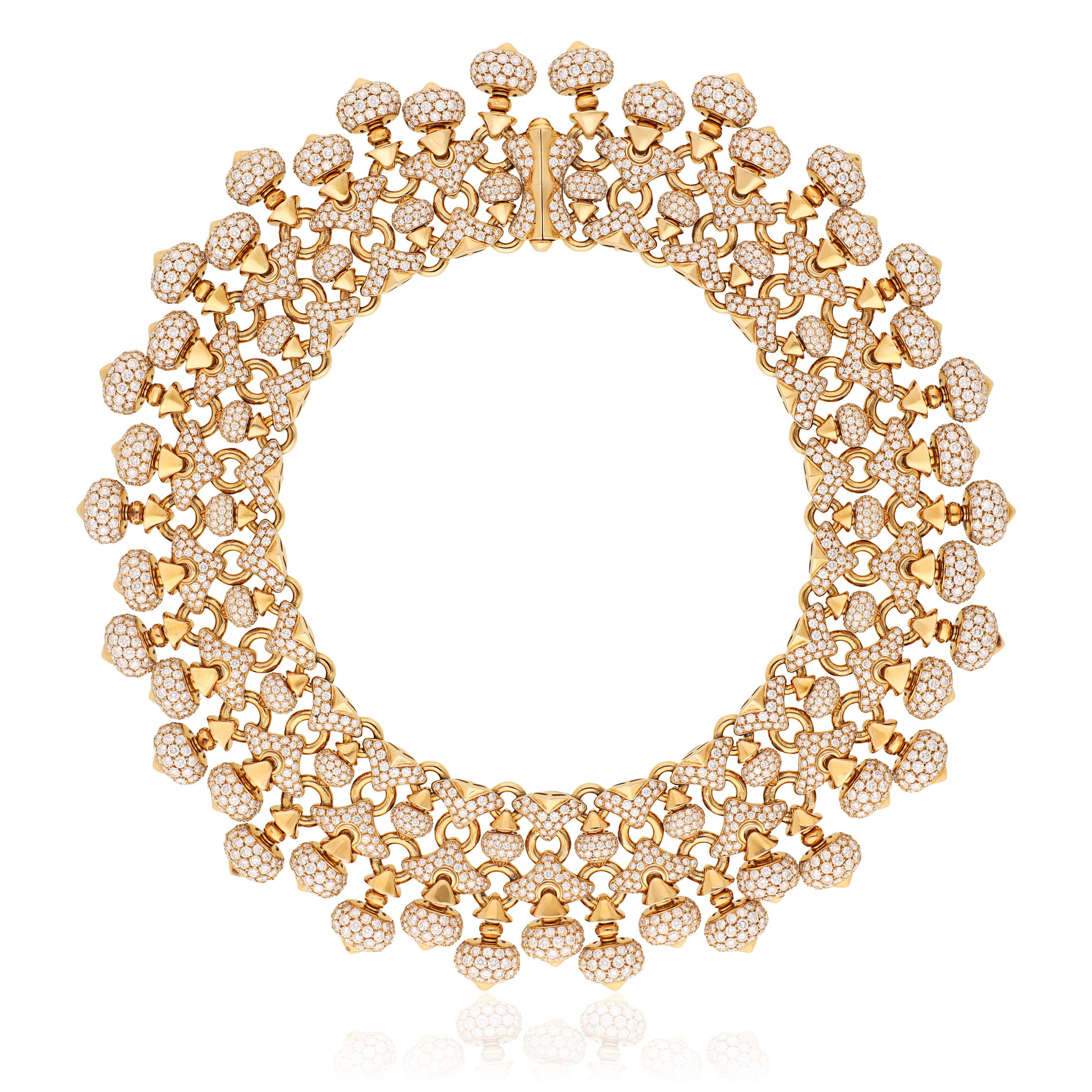 BULGARI 18K Yellow Gold Diamond Necklace, Pigna Collection